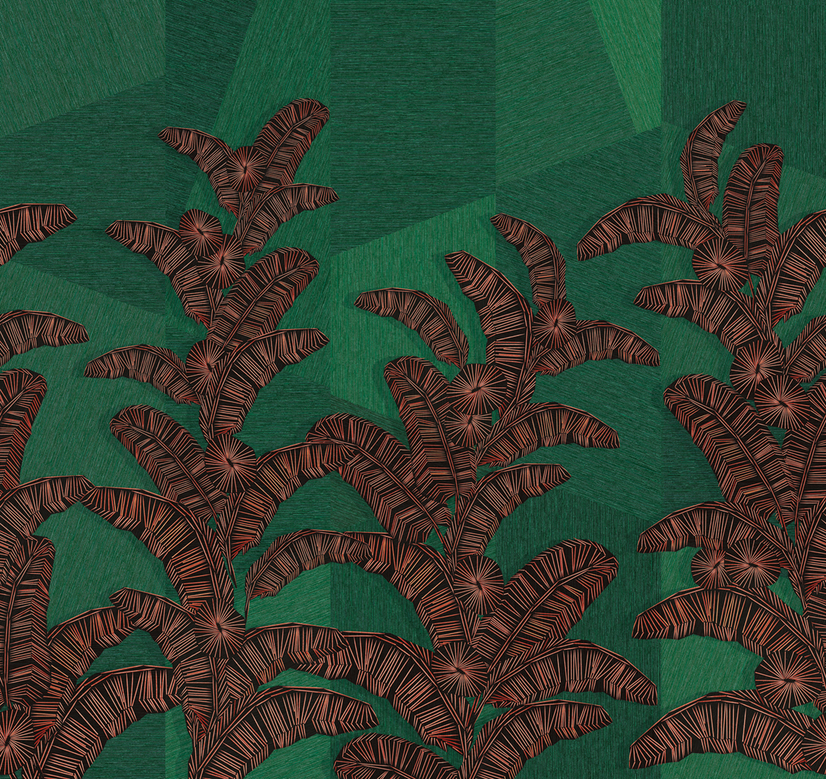 Papier peint panoramique Palme Graphique Yucatan vert - A, B et C H260 - Amani de Masureel | Réf. MAS-DGAMA202X-260