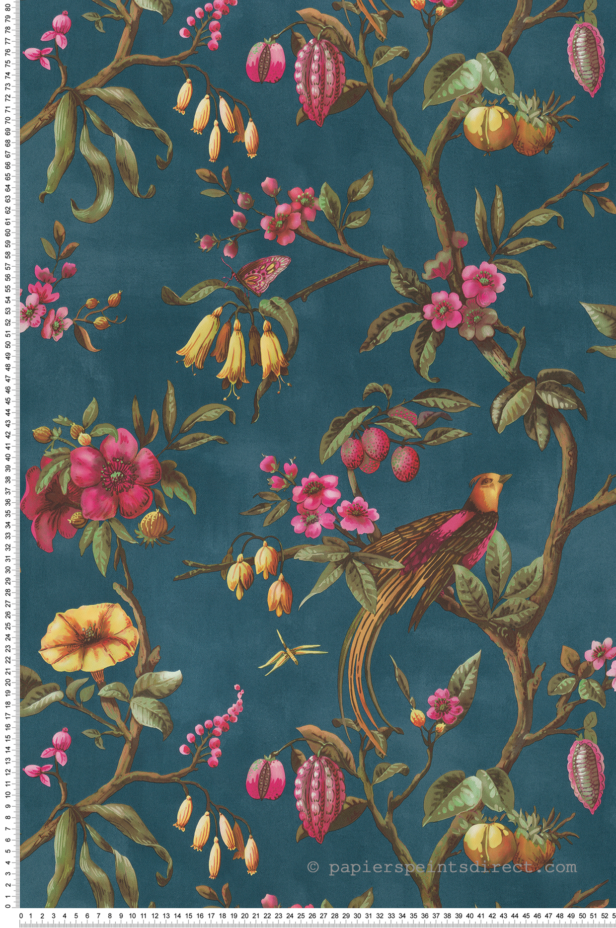 Papier peint Oiseaux de Paradis bleu pétrole - Bloom de Lutèce | Réf. LTC-BLO443