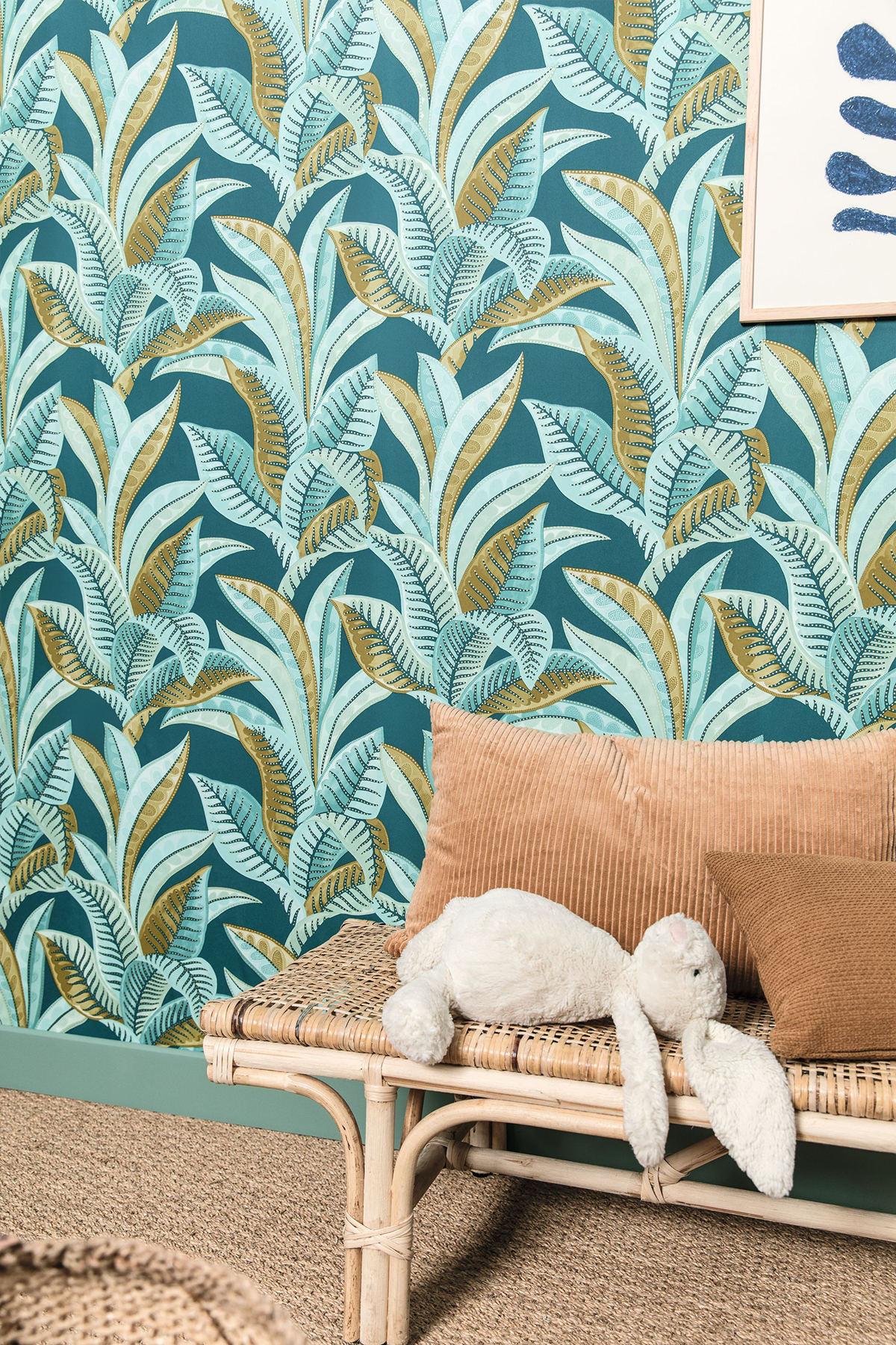Papier peint Feuillage Vitamin Sea bleu et marron clair - Sea You Soon de Casélio | AMB Réf. SYO102766664
