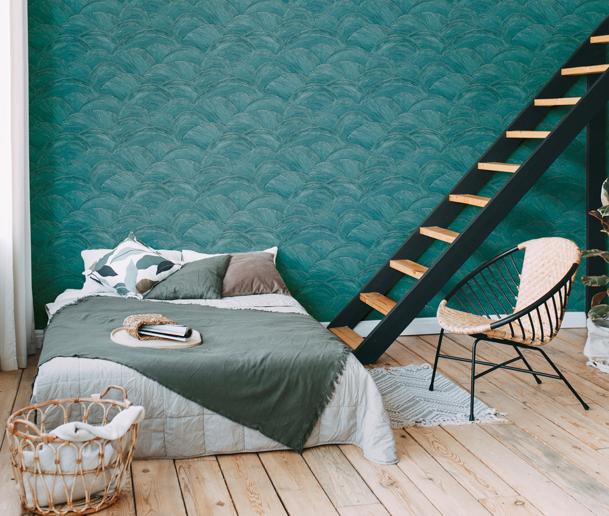 Papier peint Vagues Zoé canard argenté - Metropolitan Stories 3 d'A.S. Création | Réf. AS-391052