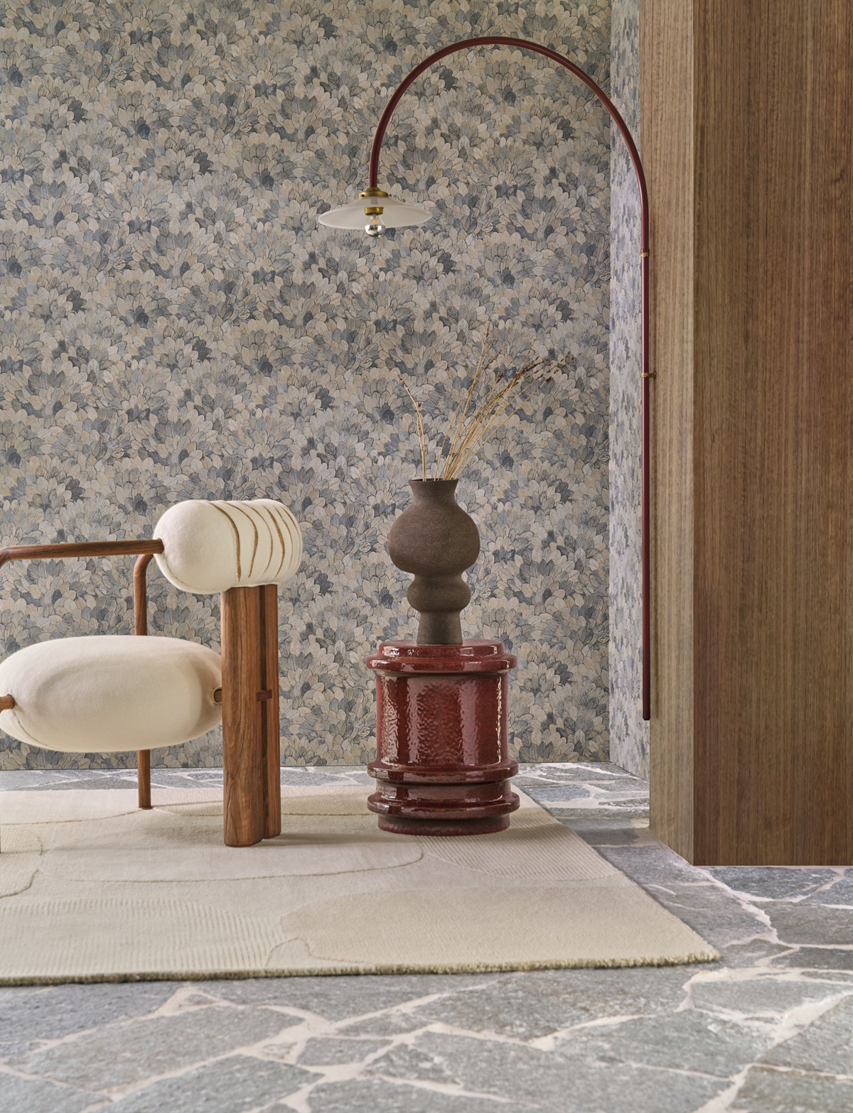 Papier peint Feuille Feijoa bleu orage - Modernismo de Casamance | Réf. CAS-76841528