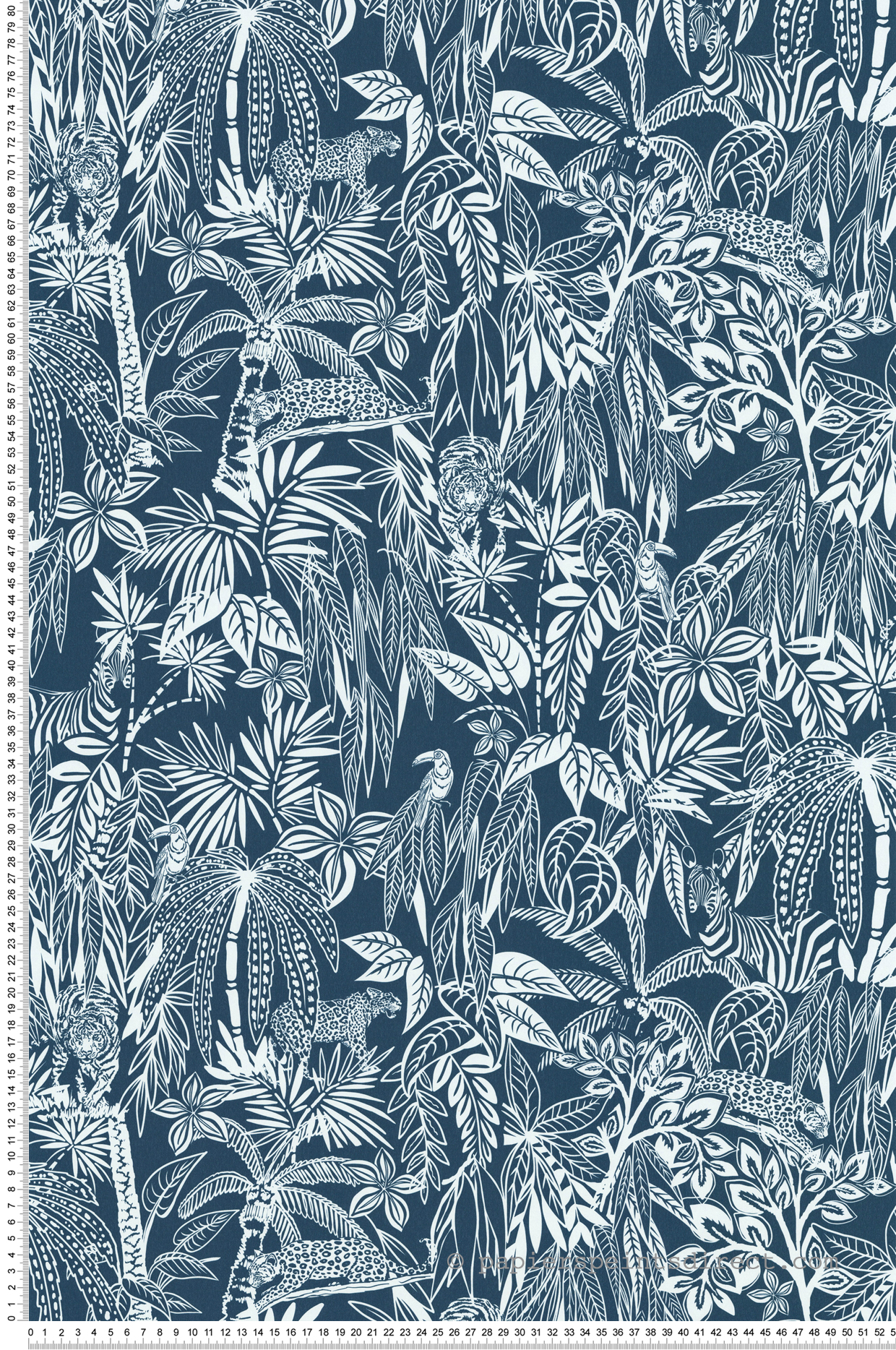 Papier peint Safari Tigre Gravure bleu blanc - Les Aventures de Lutèce | Réf. LTC-36240501
