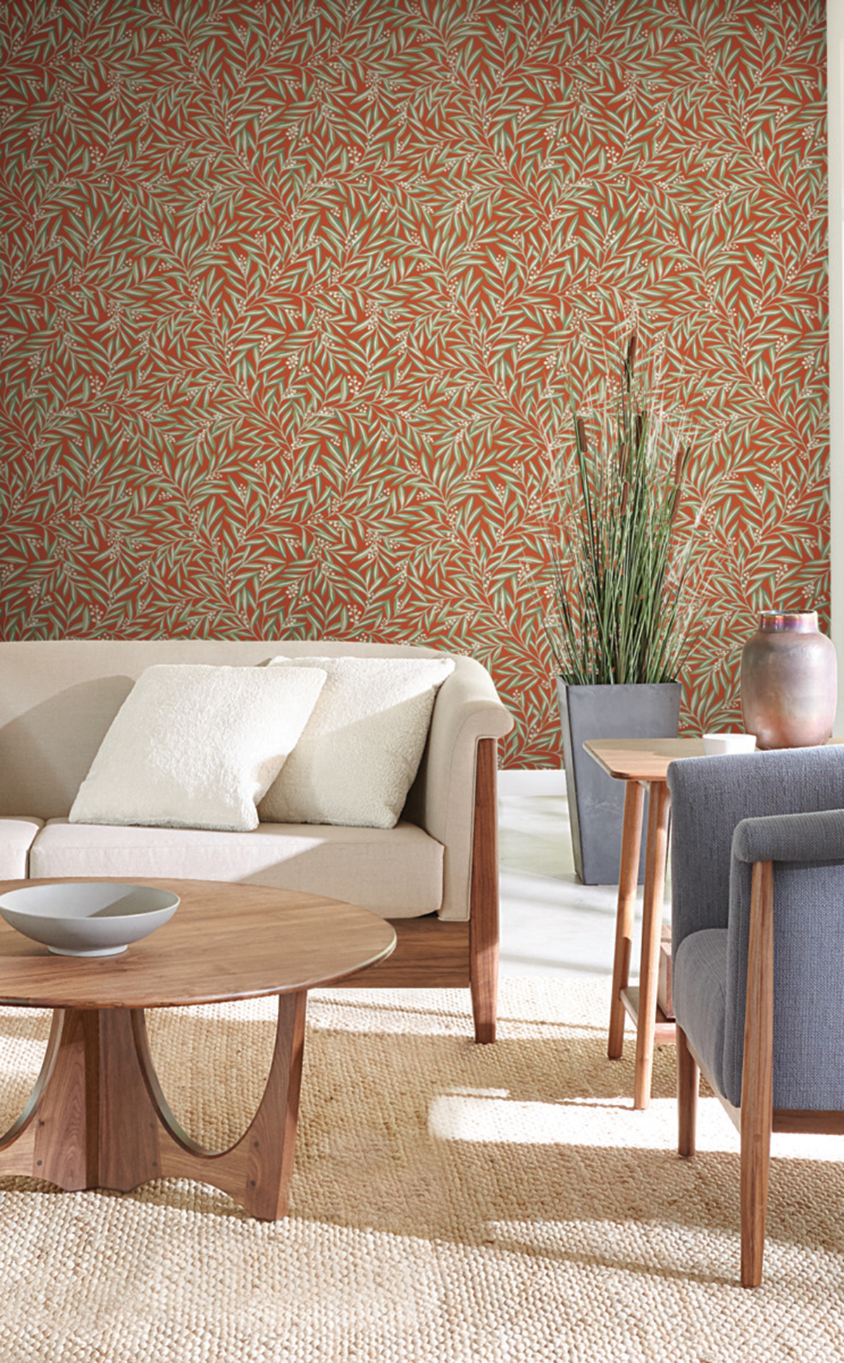 Papier peint Feuillage Sorbier vert orange - Arts & Crafts d'Initiales | Réf. INI-AC9131