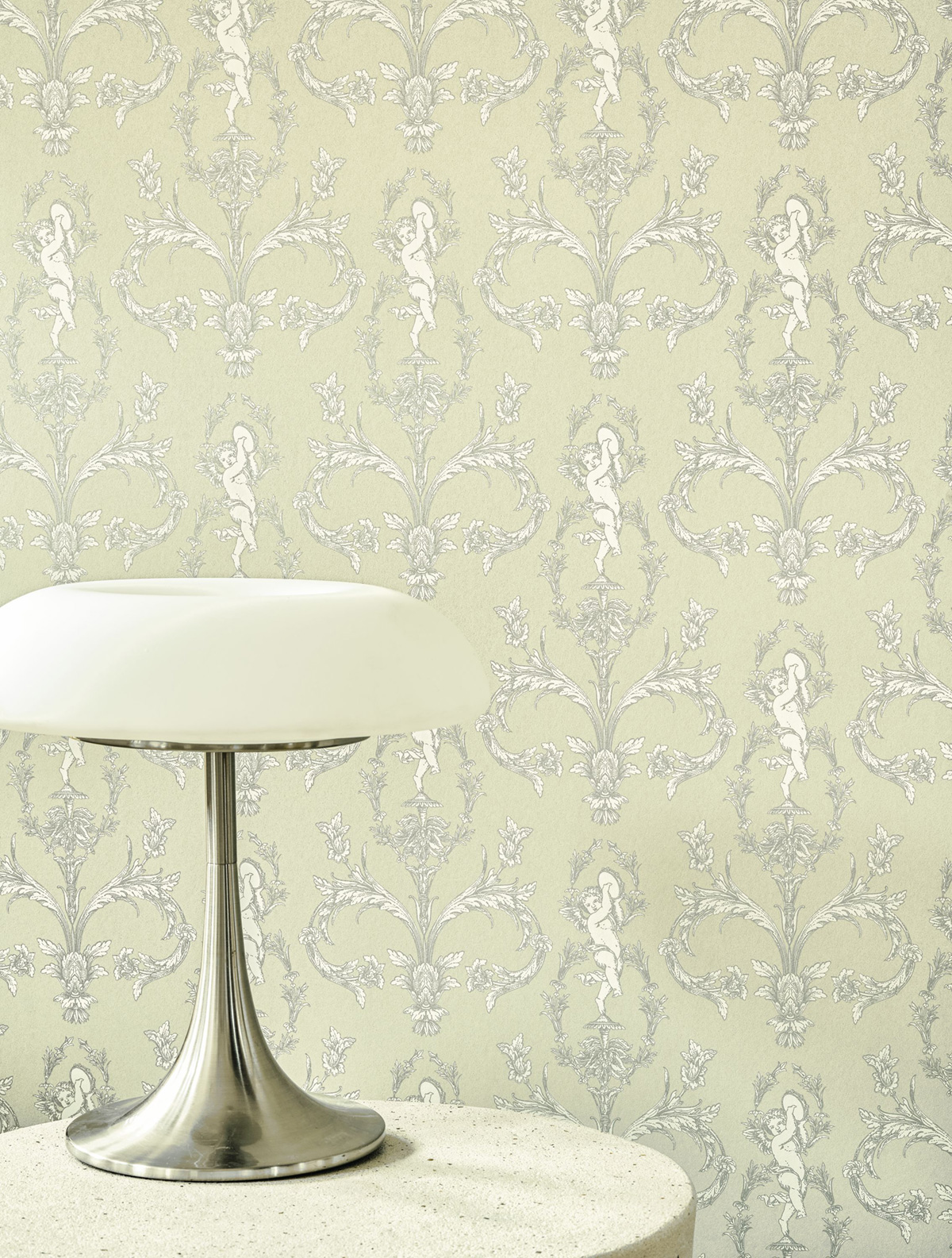 Papier peint Cherubin Seraphin vert amande argenté - Les Belles Toiles De Jouy 2 de Casadéco | Réf. BTJD201717373