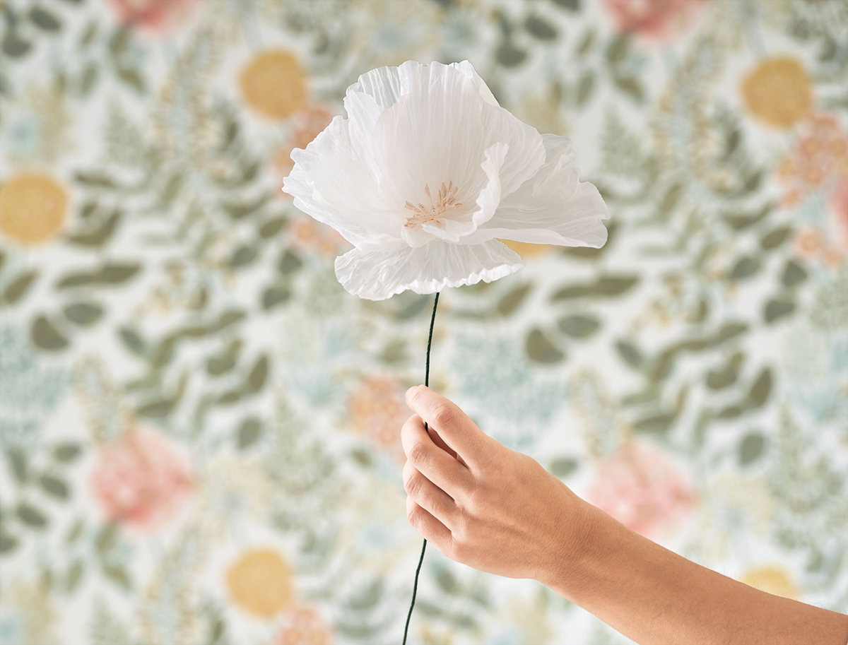 Papier peint Jardin Fleuri rose jaune - Soliflore de Casadéco AMB2 | Réf. SOLI200314242