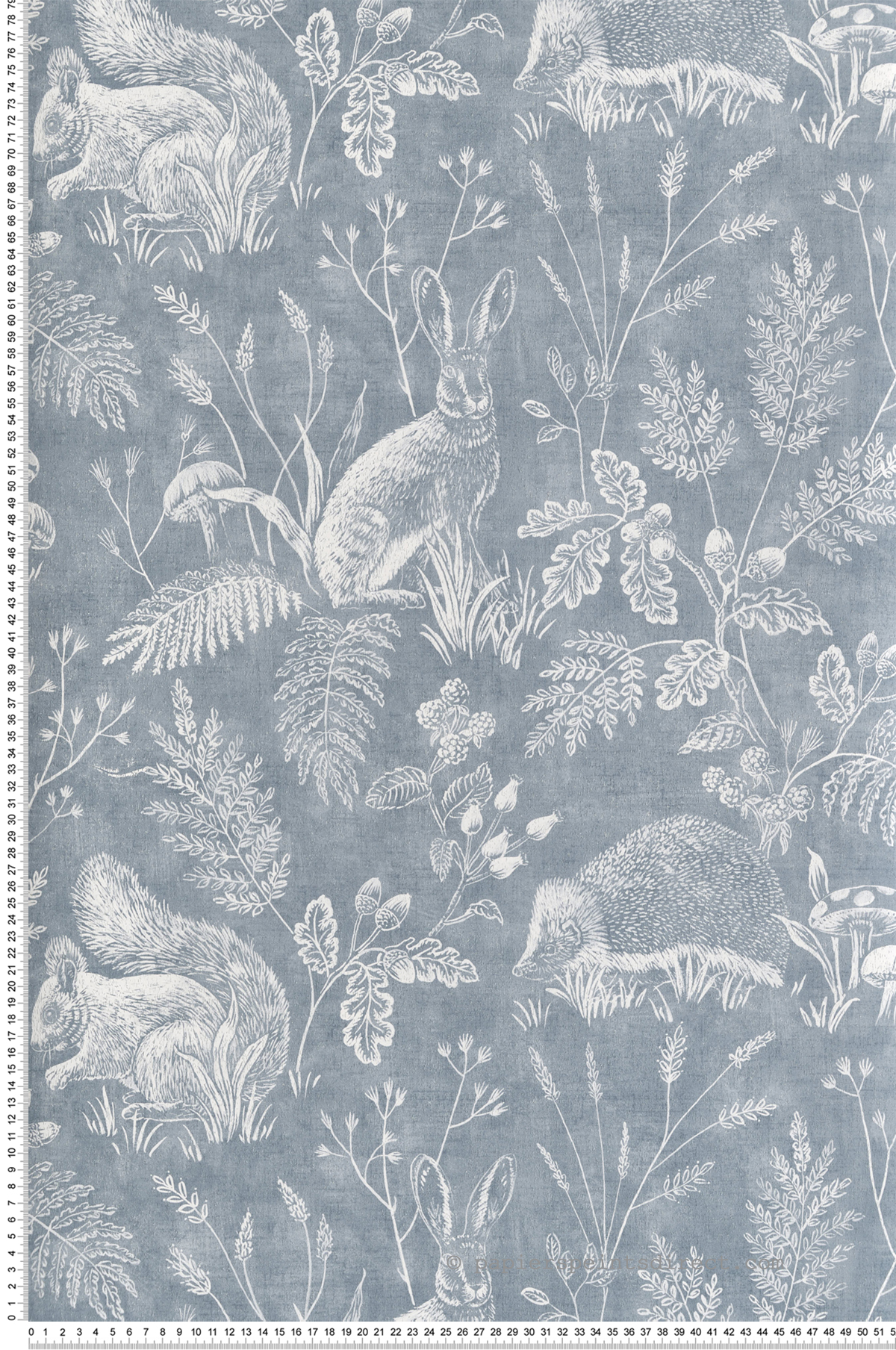 Papier peint Toile de Jouy Animaux Woodland bleu - Beaux Arts de Lutèce | Réf. LTC-M1802