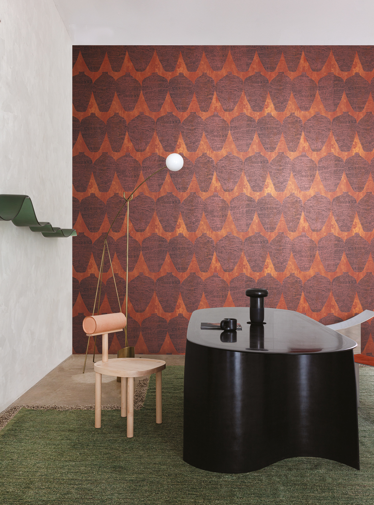 Papier peint Vase Ethnique Hemia terracotta métallisé - Terra de Masureel | Réf. MAS-TER202