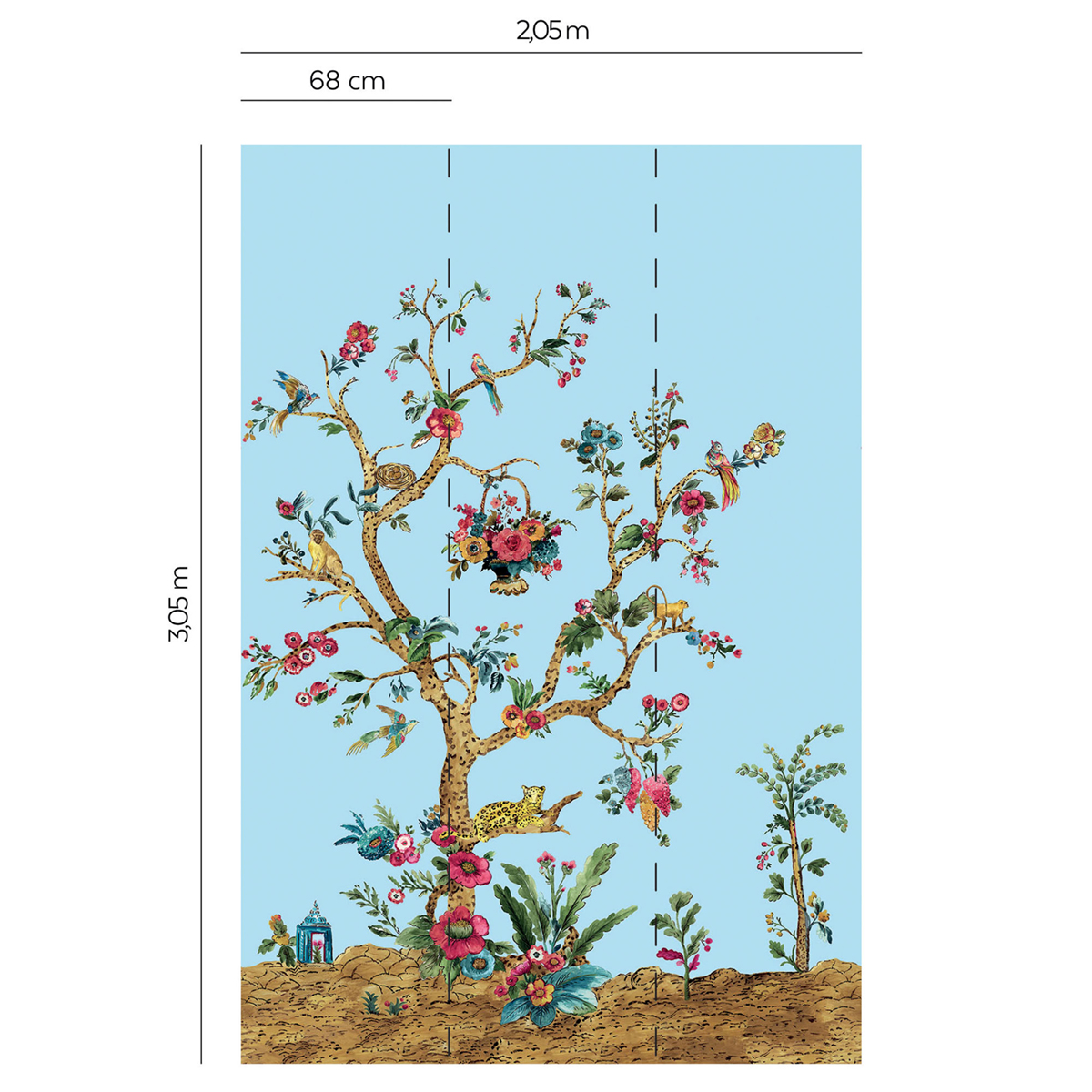 Papier peint panoramique Arbre Léopard Tanzanie bleu azur - Daisy Bennett d'Initiales | Réf. INI-DB31902M