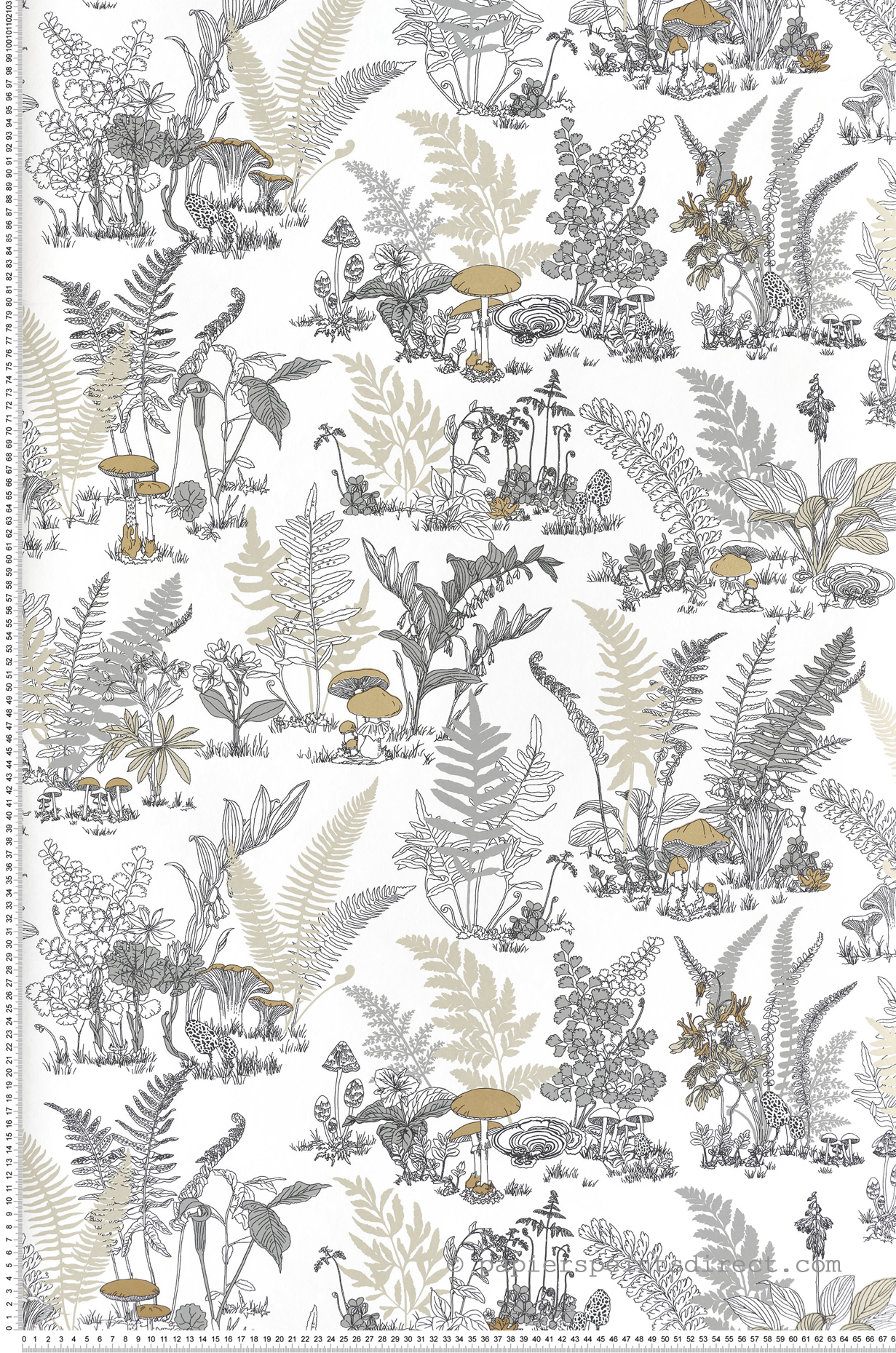 Papier peint Jardin Champignon doré gris - Toiles de York (Initiales) | Réf. INI-RT7892