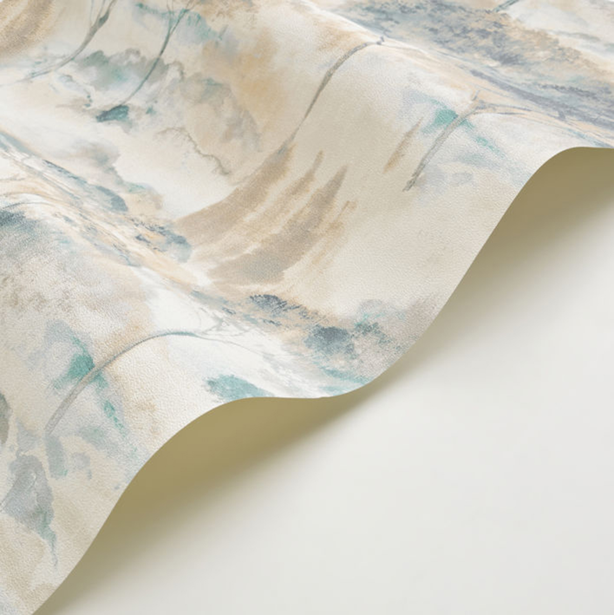 Papier peint Arbre Forêt Sila beige mastic bleu paon - Riverside 4 de Casadéco AMBV | Réf. RIVI89556174