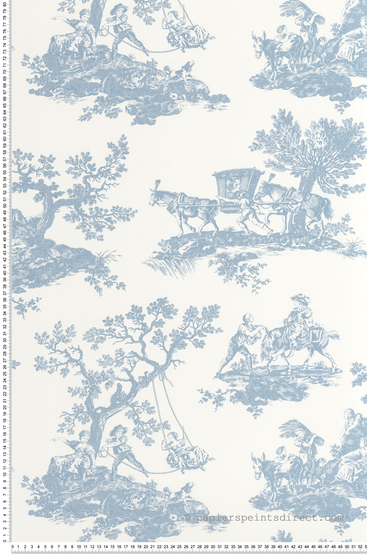 Papier peint Classique Cadence bleu porcelaine - Les Belles Toiles De Jouy 2 de Casadéco | Réf. BTJD201696202