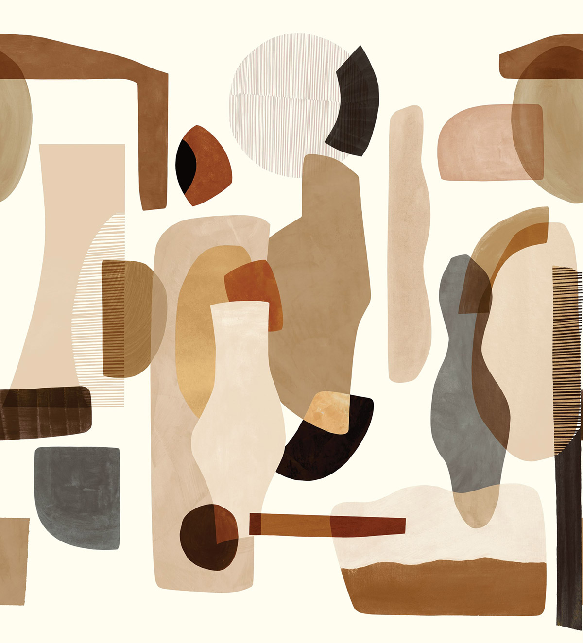 Papier peint panoramique Forme Graphique Audria grège camel - Panoramas 3 de Casamance | Réf. CAS-76350100