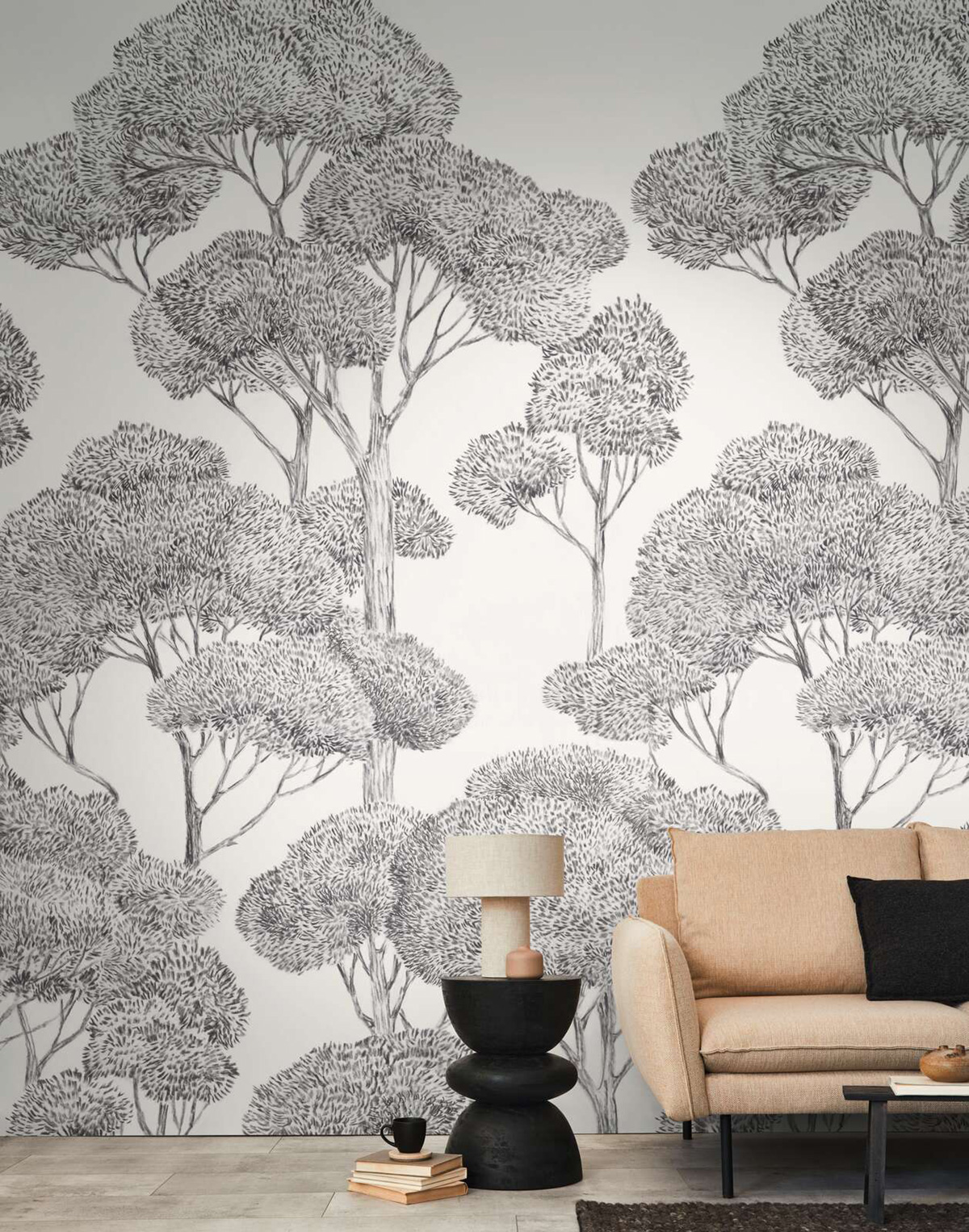 Papier peint panoramique Forêt Dessinée noir et blanc - Vibes & Styles d'A.S. Création AMB3| Réf. AS-792167