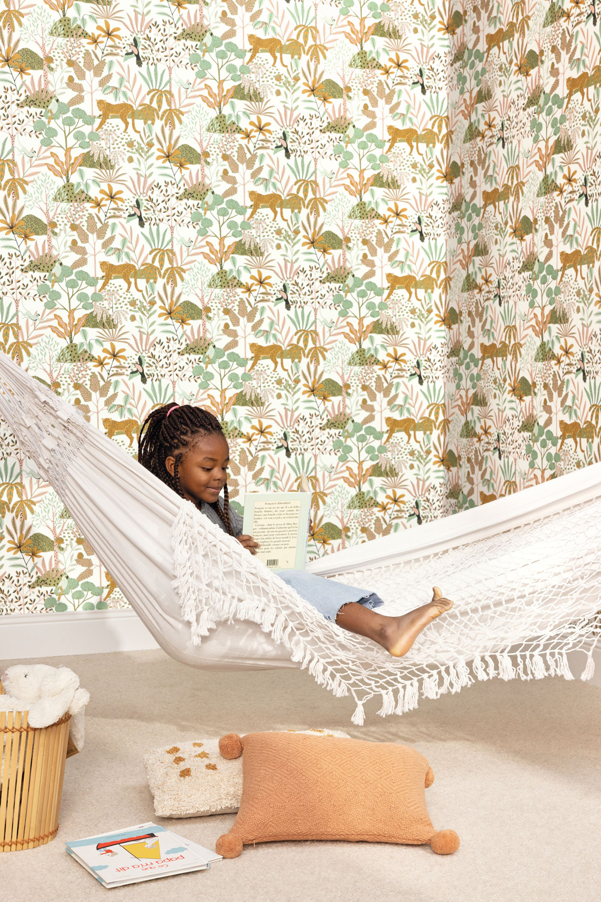 Papier peint Destockage - Jungle Animaux Jane vert rose - Let's Go Girls! de Casélio