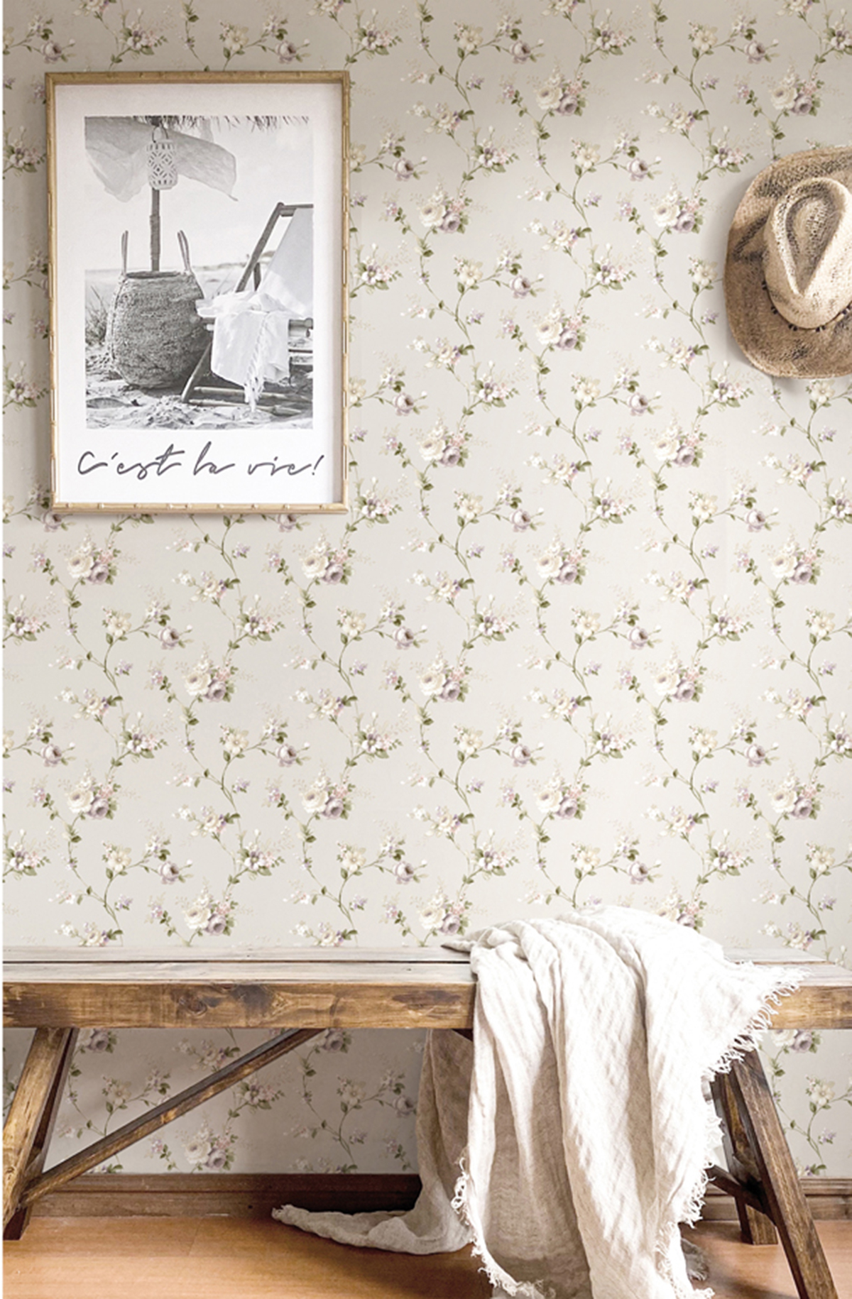 Papier peint Rose Fleur violet gris - My Little Cottage de Montecolino | Réf. MC-M12315