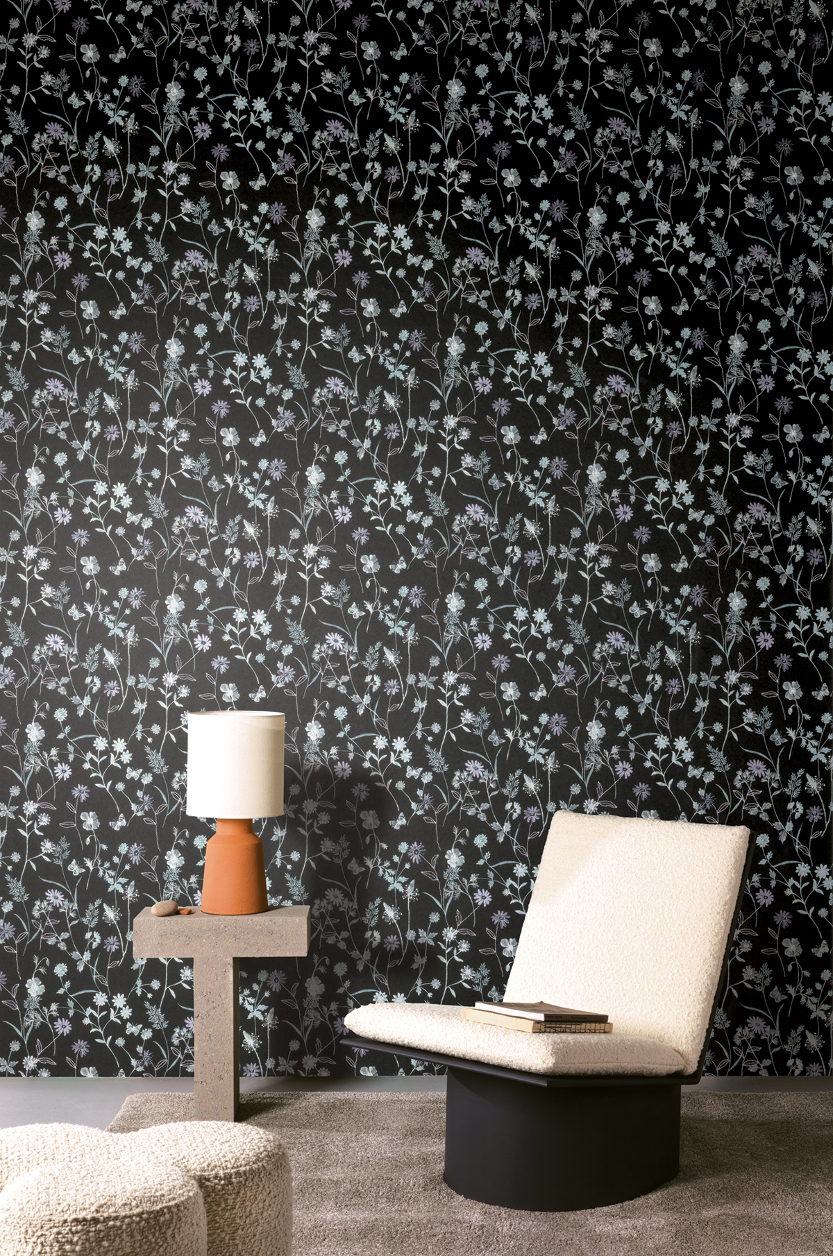 Papier peint Fleurs Elysium bleu d'eau irisé - Amazone de Masureel | Réf. MAS-ZON101