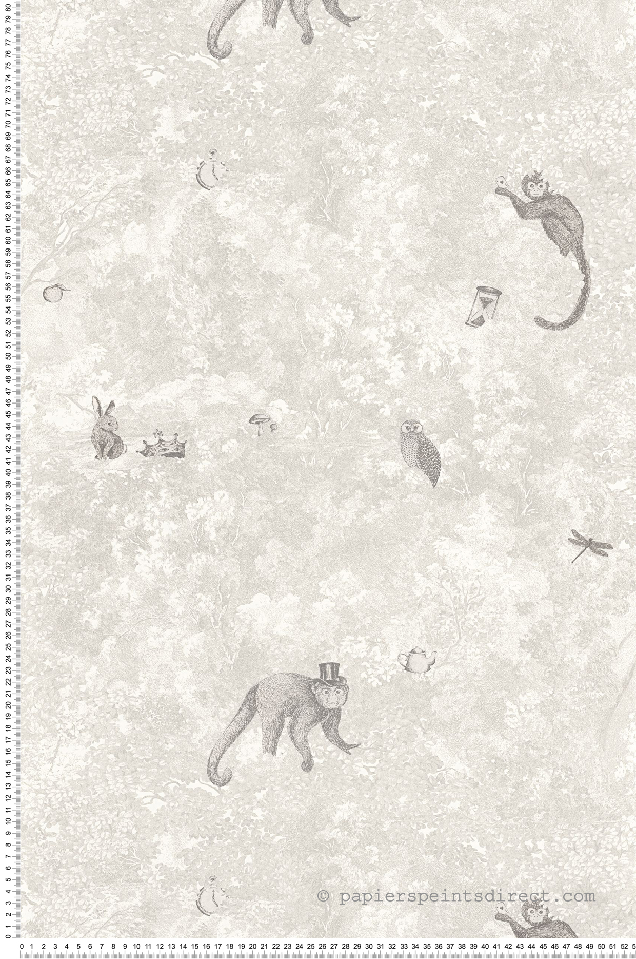 Papier peint Jardin Des Merveilles et Animaux gris et argenté - Voyage Onirique de Casadéco | Réf. ONIR87250914