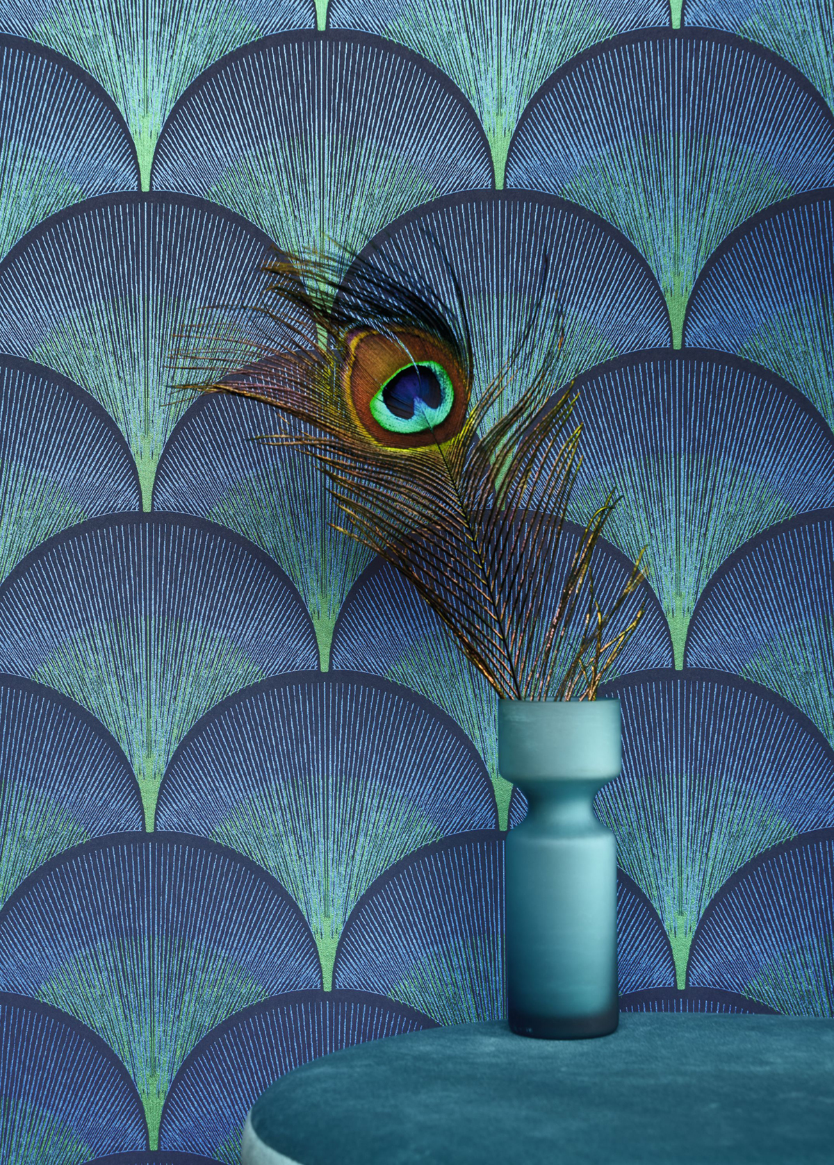 Papier peint Plume de Paon Broadway bleu indigo - Twenties de Casadéco AMB3 | Réf. TWNT88666566