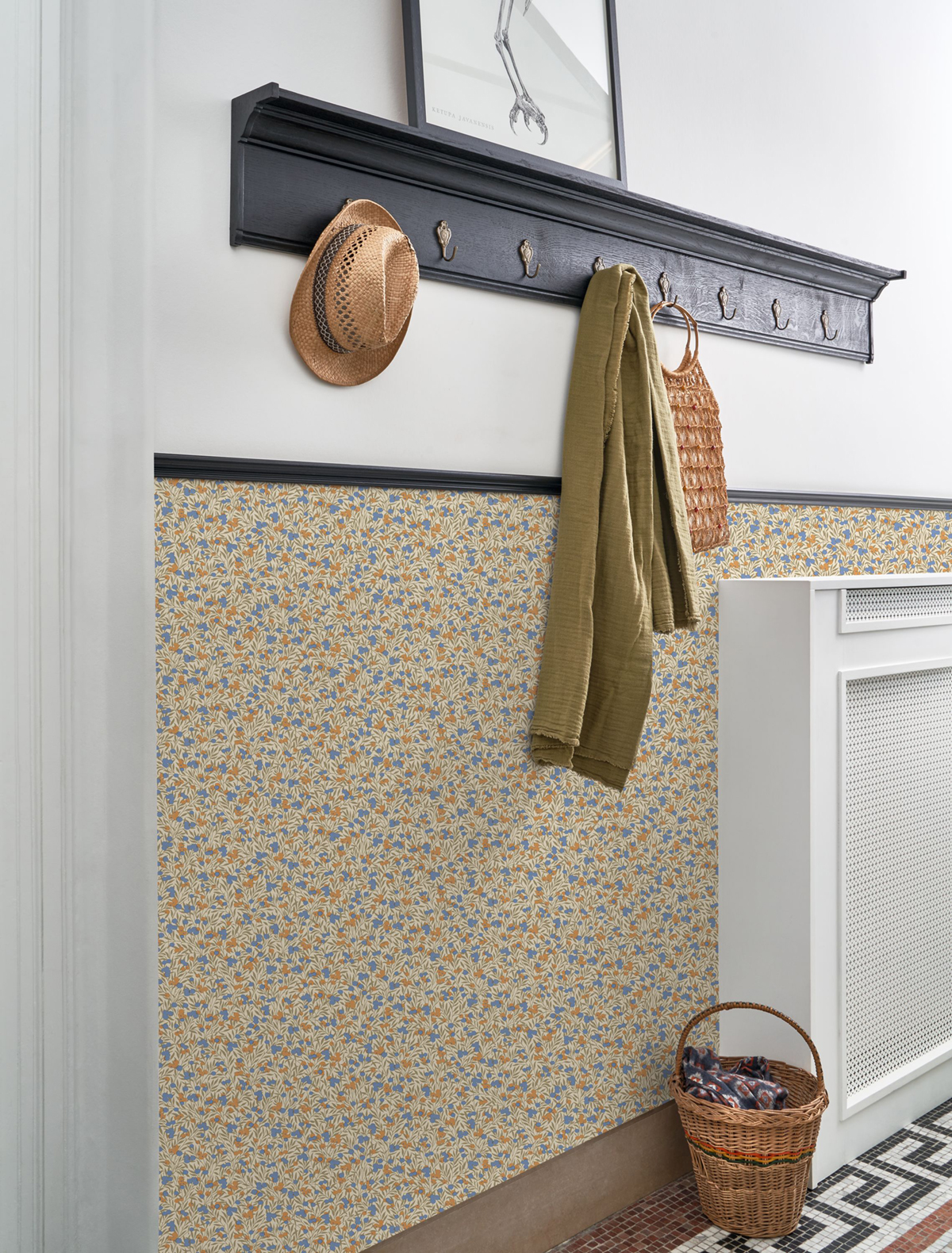 Papier peint Feuillage Cherry bleu moutarde - Flower Market de Casadéco | Réf. FLOM89221221