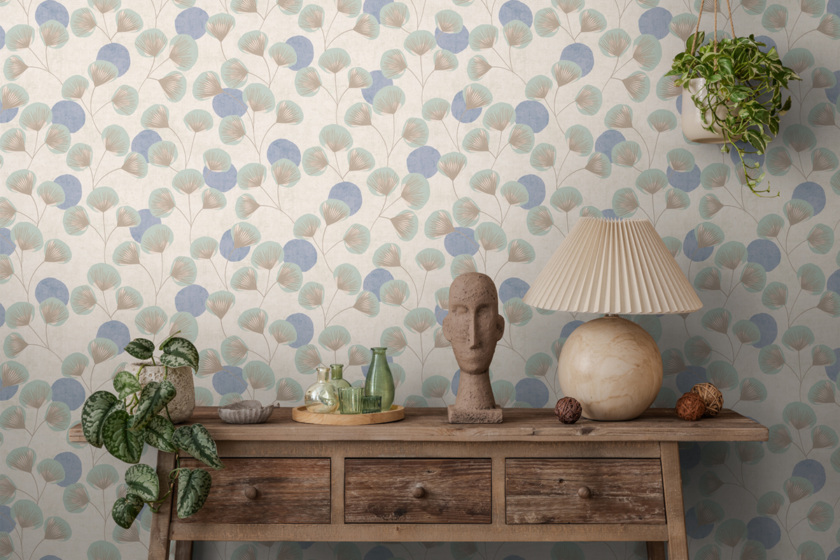 Papier peint Végétal Rétro Aster taupe bleu - Nordic Feeling d'A.S. Création AMB2 | Réf. AS-791511