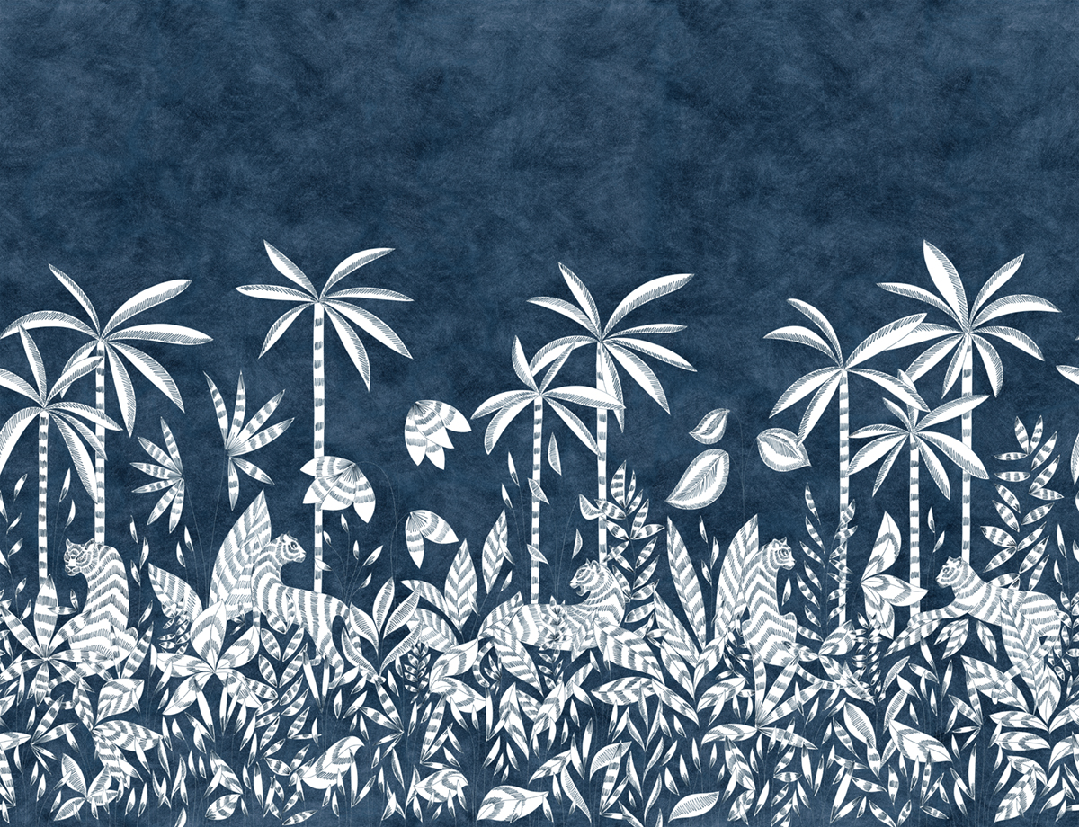 Papier peint panoramique Paradis des Tigres Nocturne A+B+C - 1/2/3/4/5/6/7/8/9 - Isidore Leroy