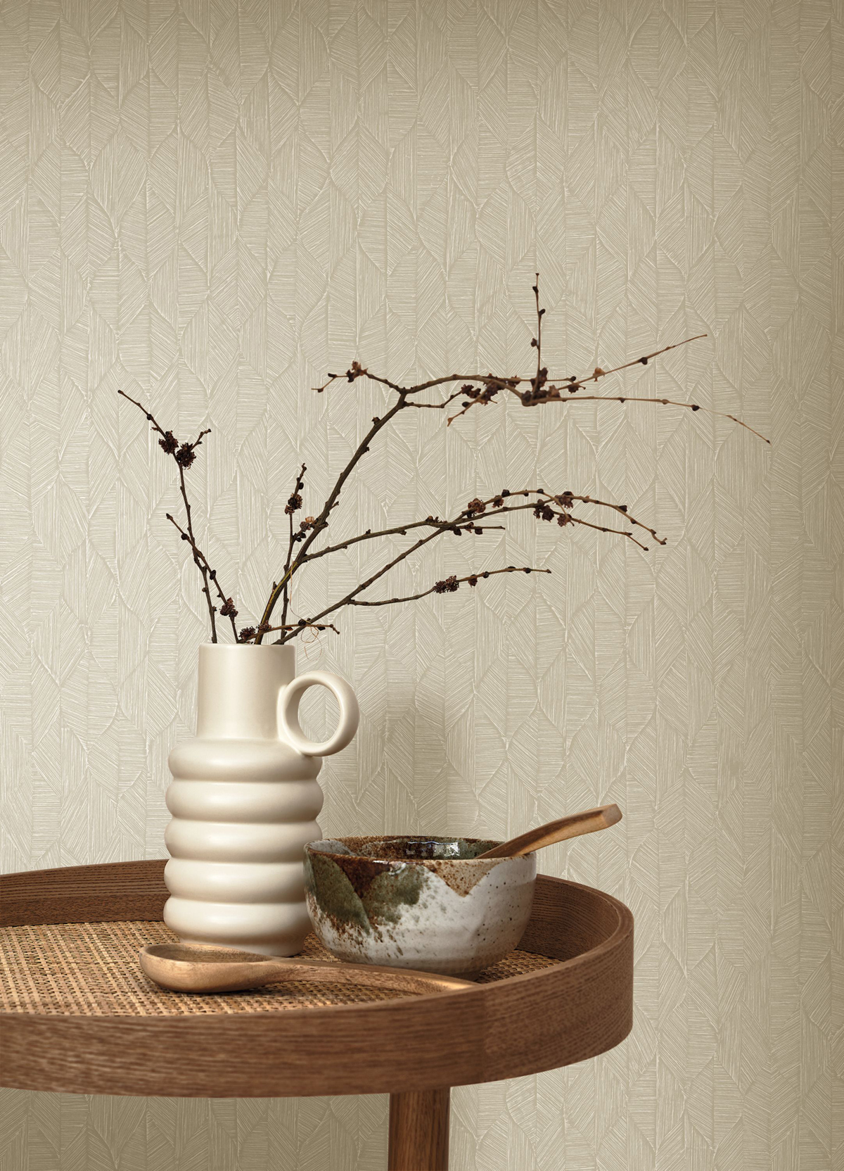 Papier peint Feuille Art Déco Tarrazu beige lin - Vegetals de Casadéco | Réf. VEGE201271414