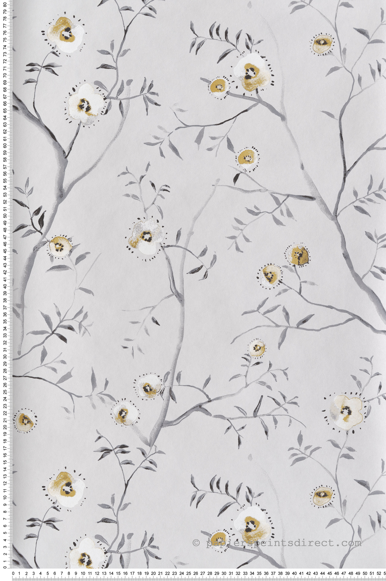 Papier peint Fleurs Japonaises Sari gris doré - Summer de Masureel | Réf. MAS-SUM202