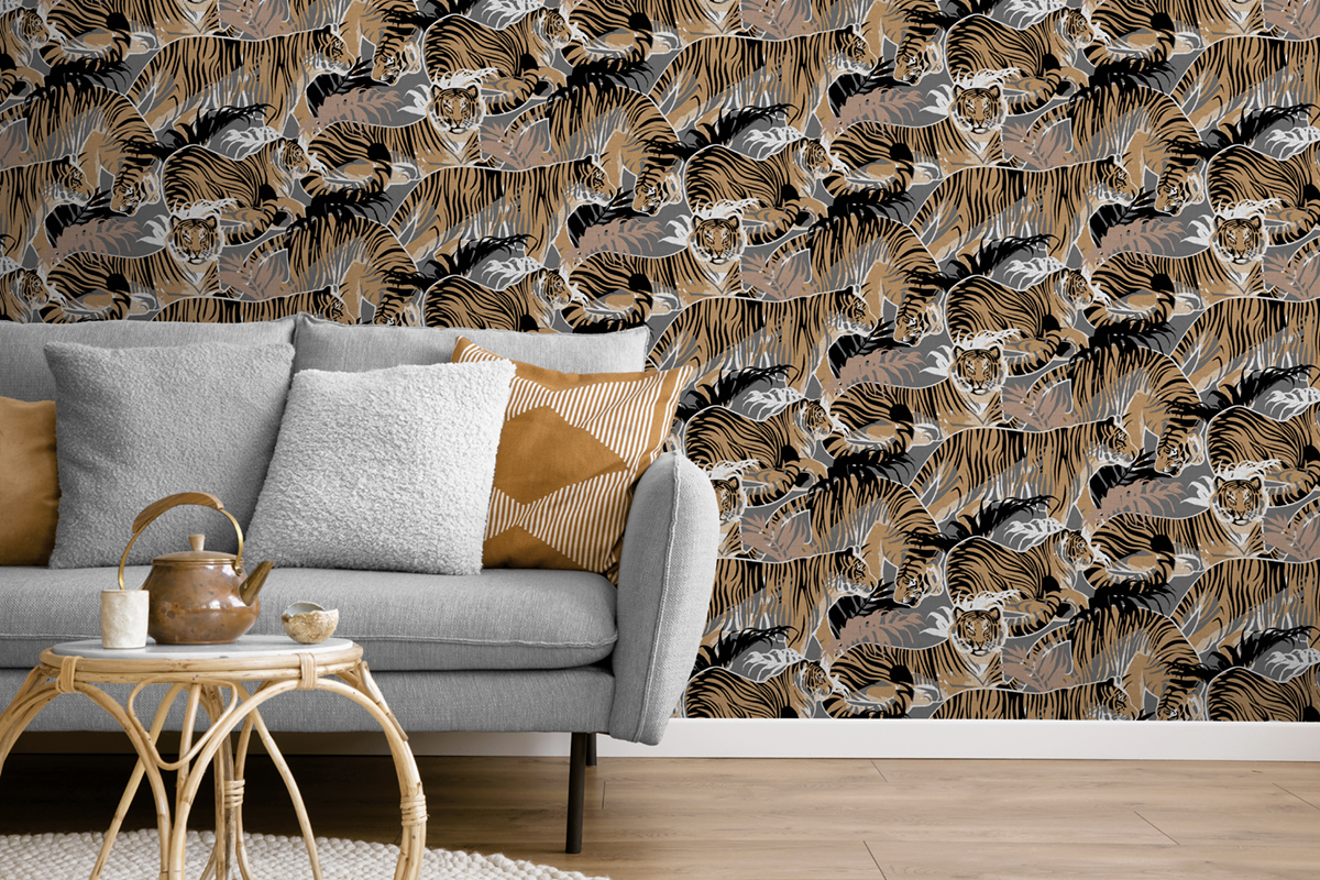 Papier Peint Tigre Feuille Squad ocre noir - Nomade d'Ugépa | Réf. UGP-M69508