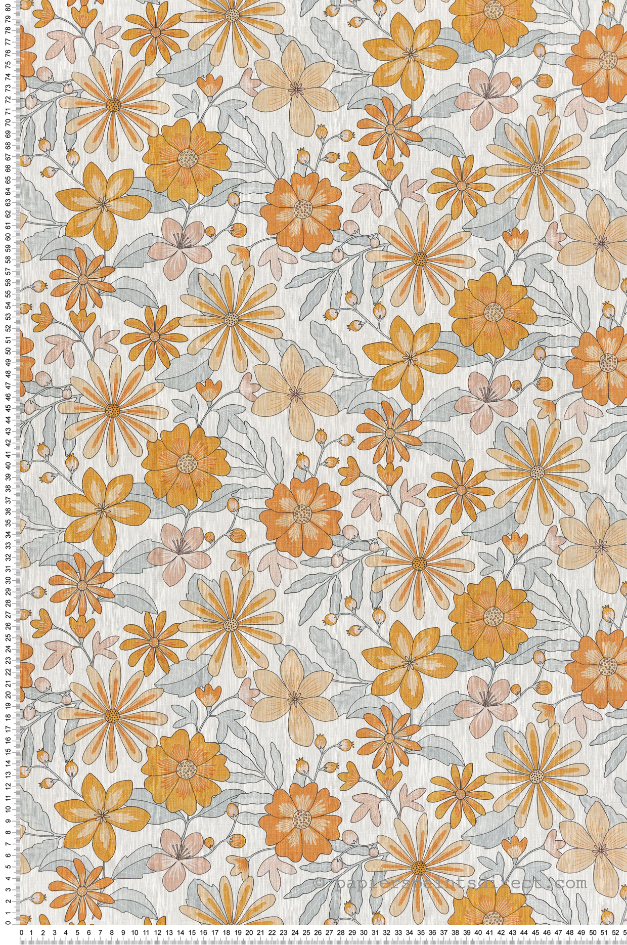 Papier peint Fleurs Vintage Emy orange bleu - Twist de Casélio | Réf. TST106463065