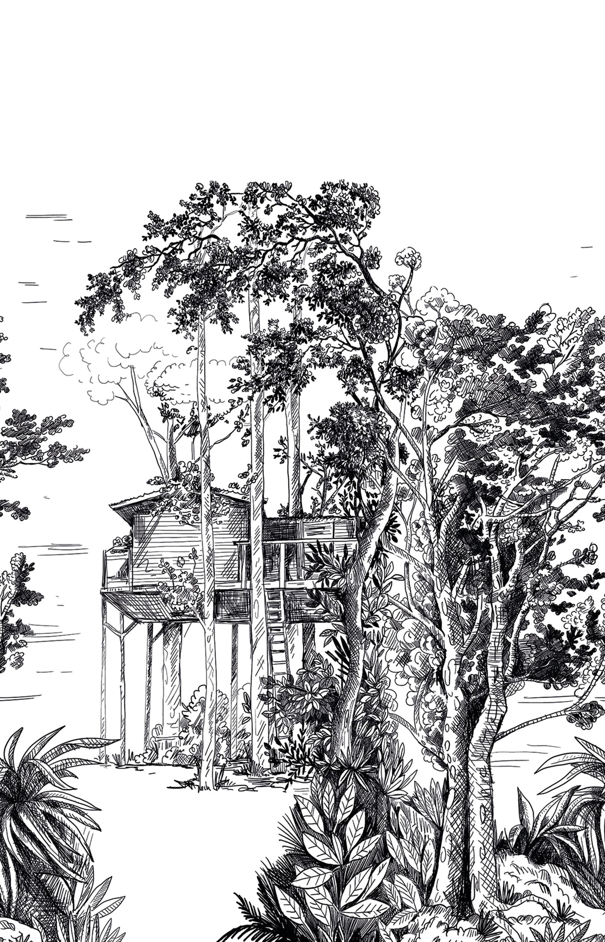 Papier peint panoramique Paysage The Garden Shed noir blanc L 200X310 - Green Life 2 de Casélio | Réf. GNL2105420904