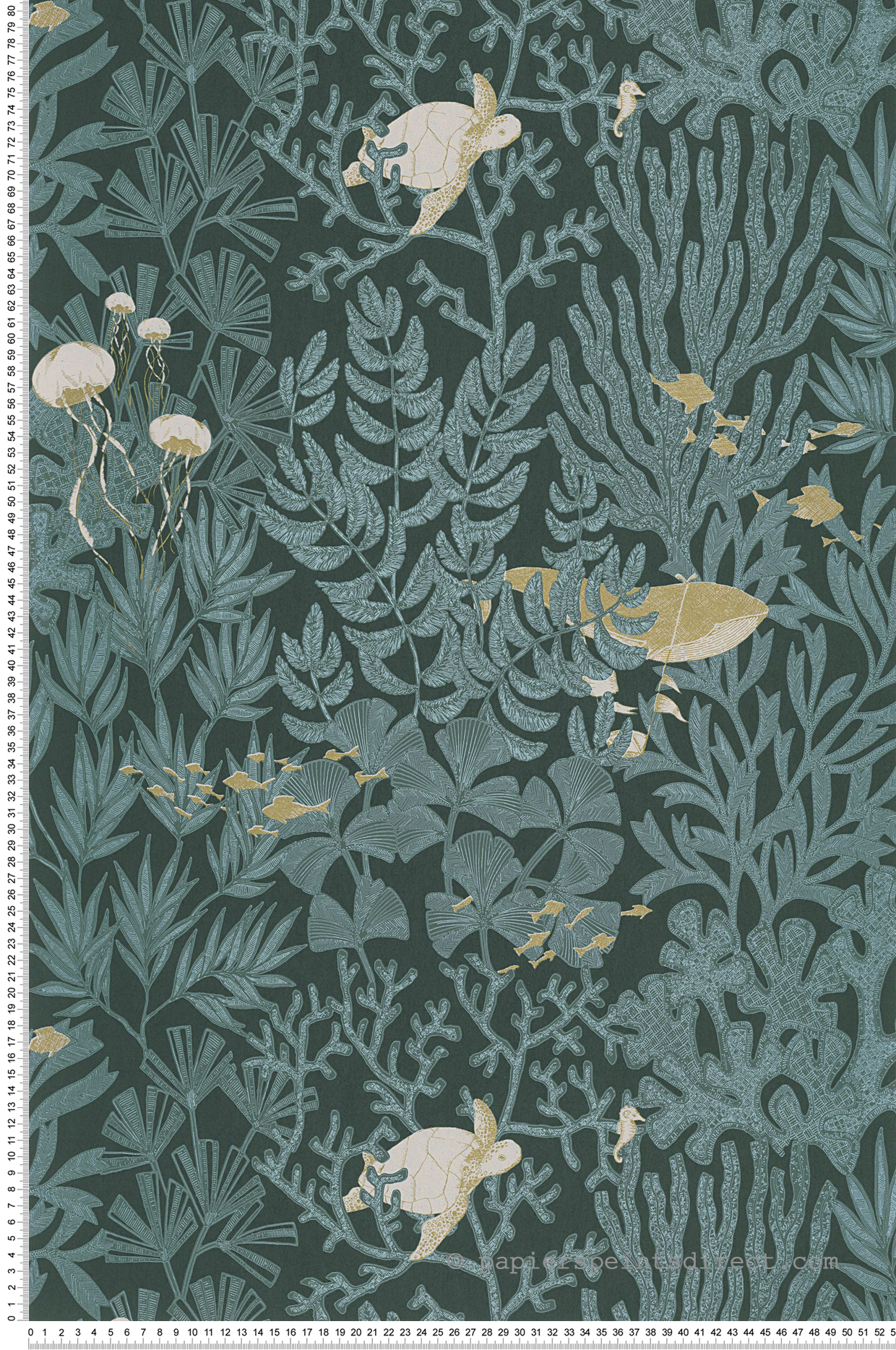 Papier peint Animaux de la Mer Atlantide vert et doré - Voyage Onirique de Casadéco | Réf. ONIR87237712