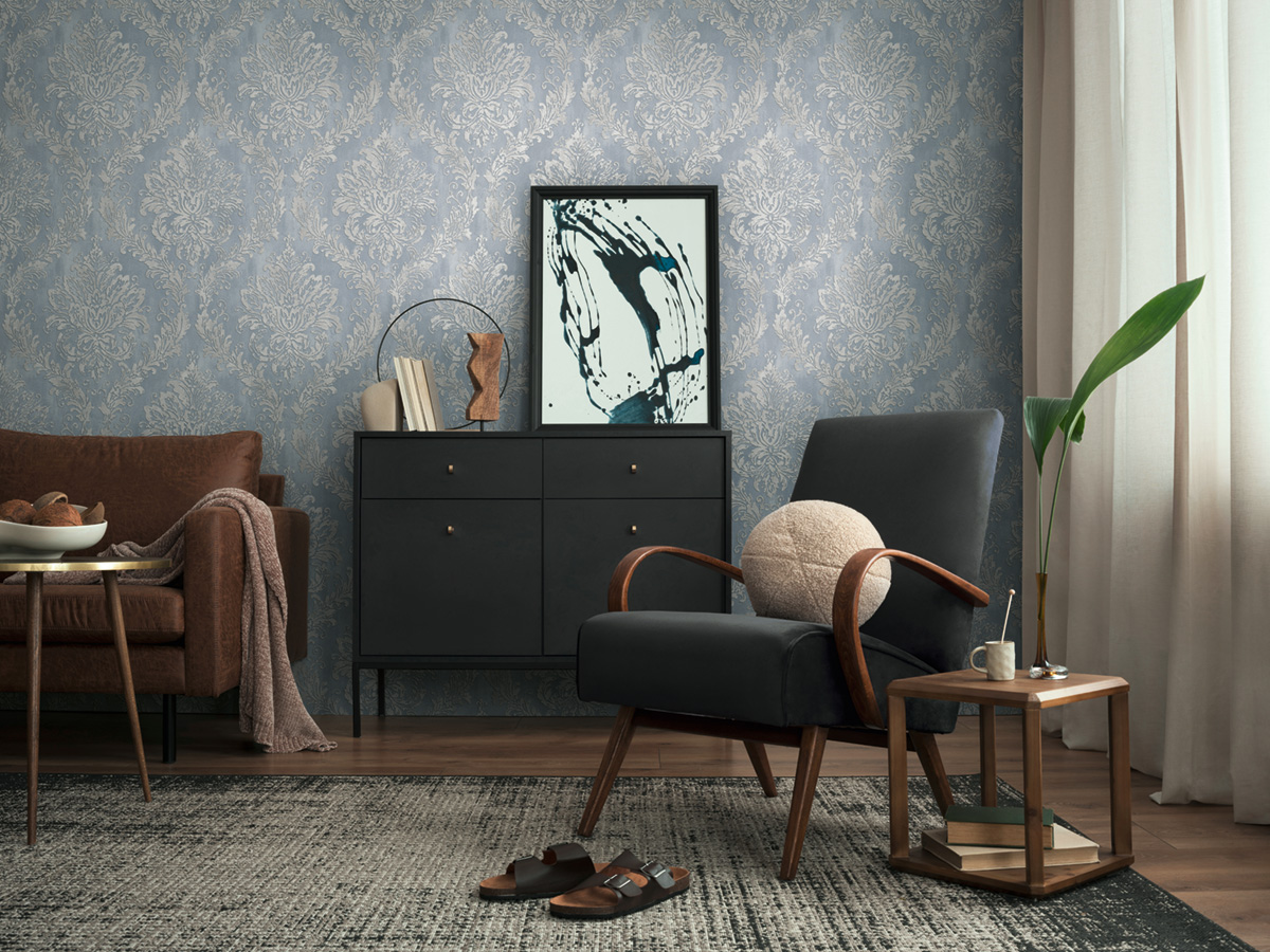 Papier peint Baroque Médaillon bleu argenté - History of Art 2 d'AS Création | Réf. AS-790491