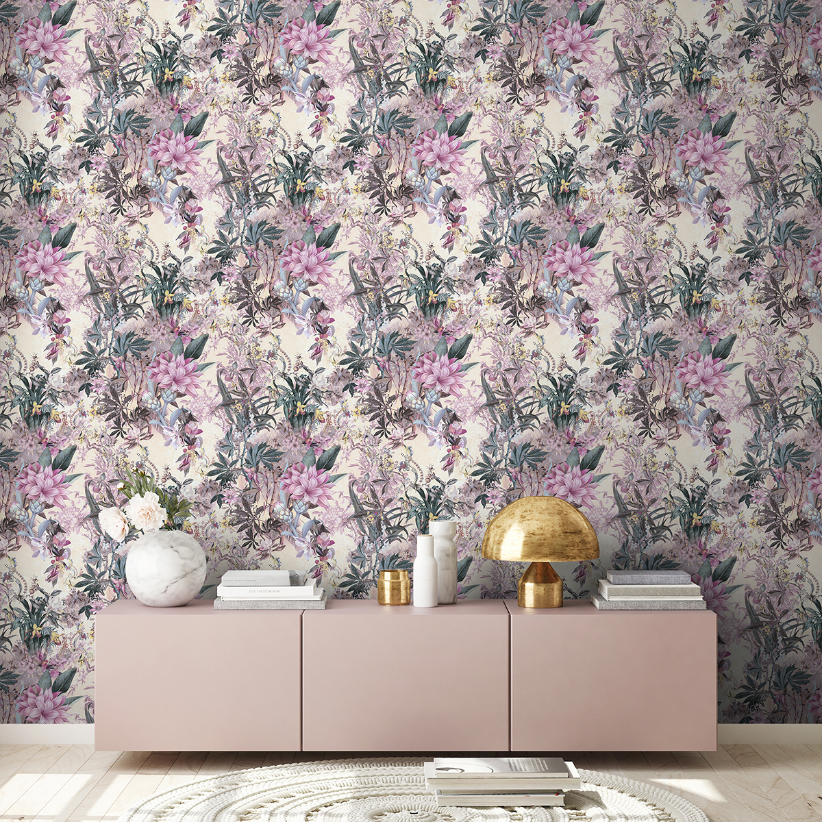 Papier peint Fleur Vintage crème et violet - Dream Flowery de Architects Paper | Réf. 38177-4