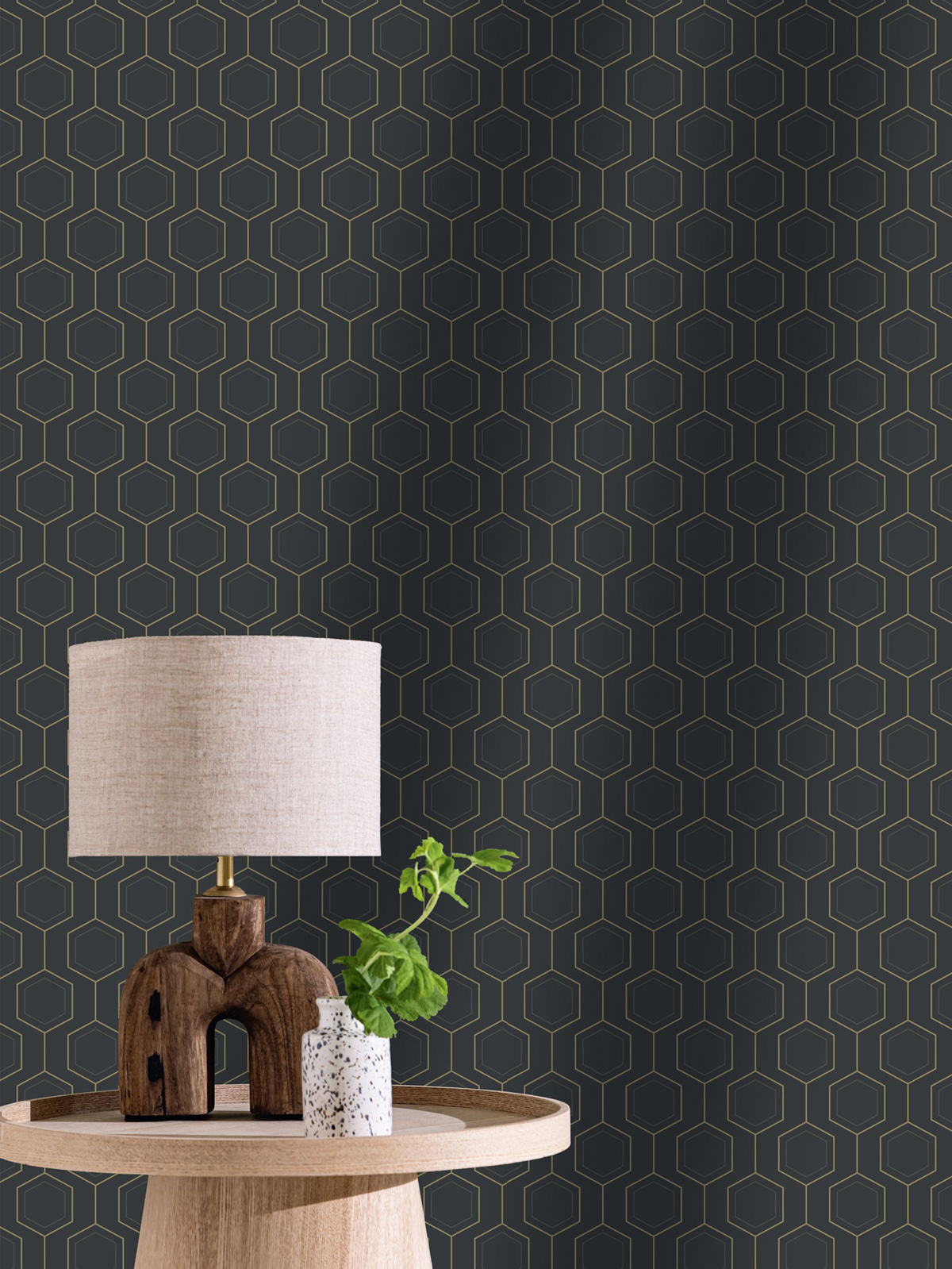 Papier peint Hexagones Élégants Hexaline noir doré - Moonlight 3 de Casélio | Réf. MNL3107139921