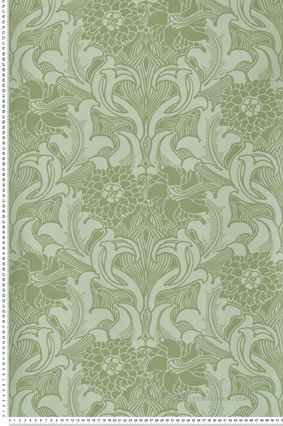 Papier peint Médaillon Dahlia Scroll Pea Green - National Trust Papers 3 de Little Greene | Réf. 0263DAPEAGR