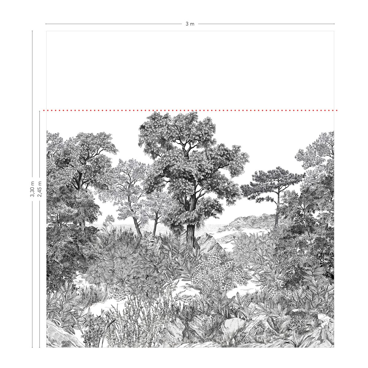 Papier peint panoramique Forêt de Bretagne Grisaille A+B - 1/2/3/4/5/6 - Isidore Leroy AMB