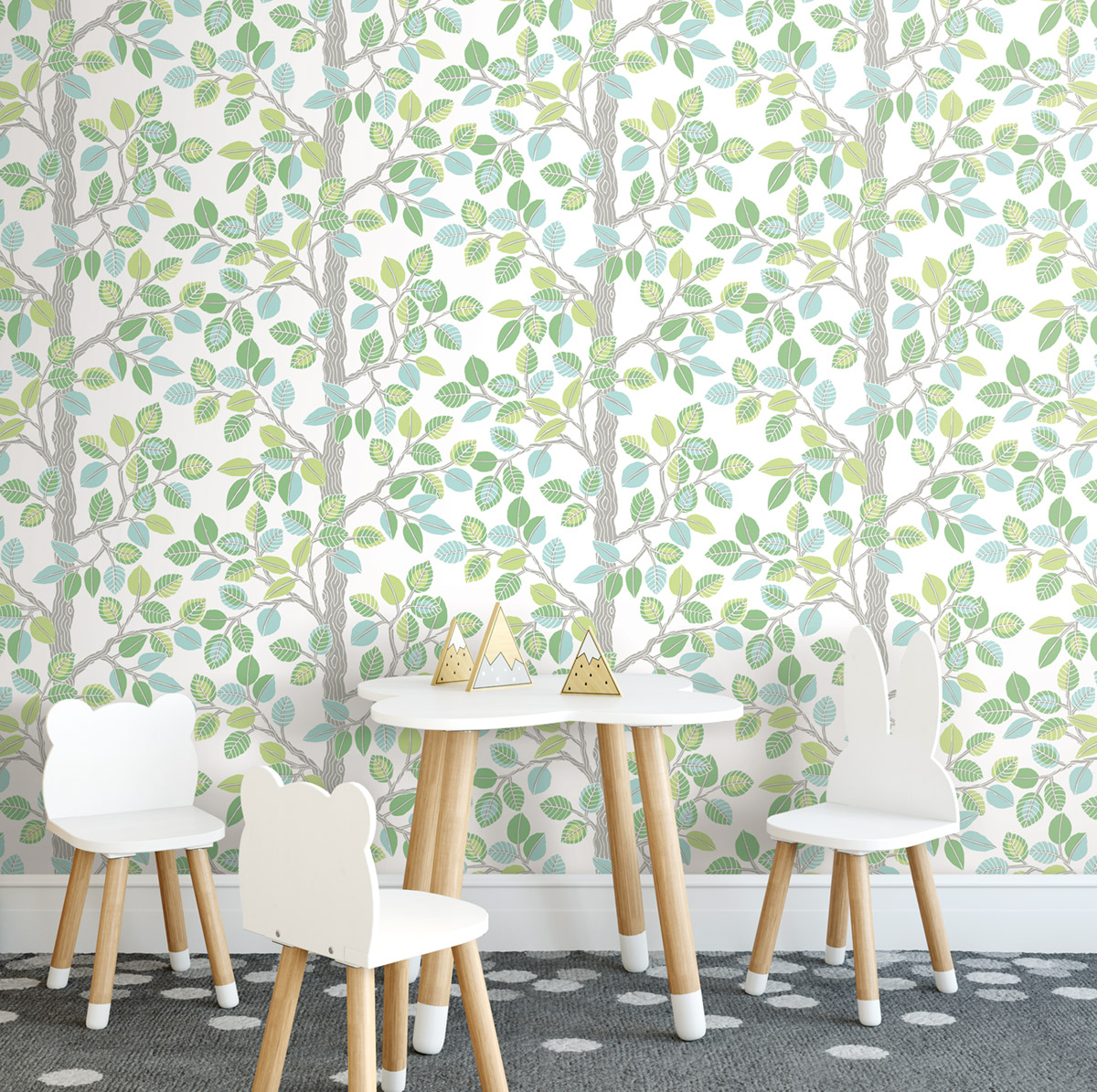 Papier peint adhésif Arbre Feuille Scandinave vert - Les Adhésifs de Lutèce | Réf. LTC-PSW1209RL