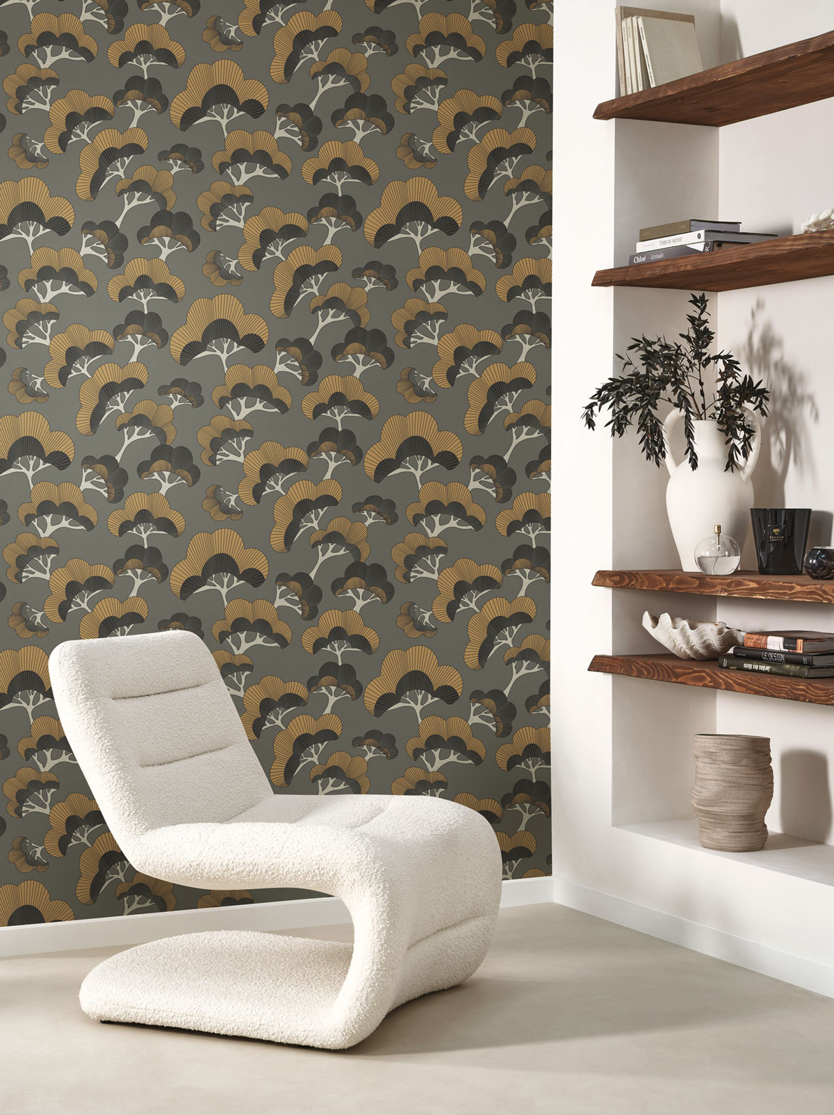 Papier peint Pin Goyo Matsu vert kaki - Kyoto de Casadéco | Réf. KYTO88717530