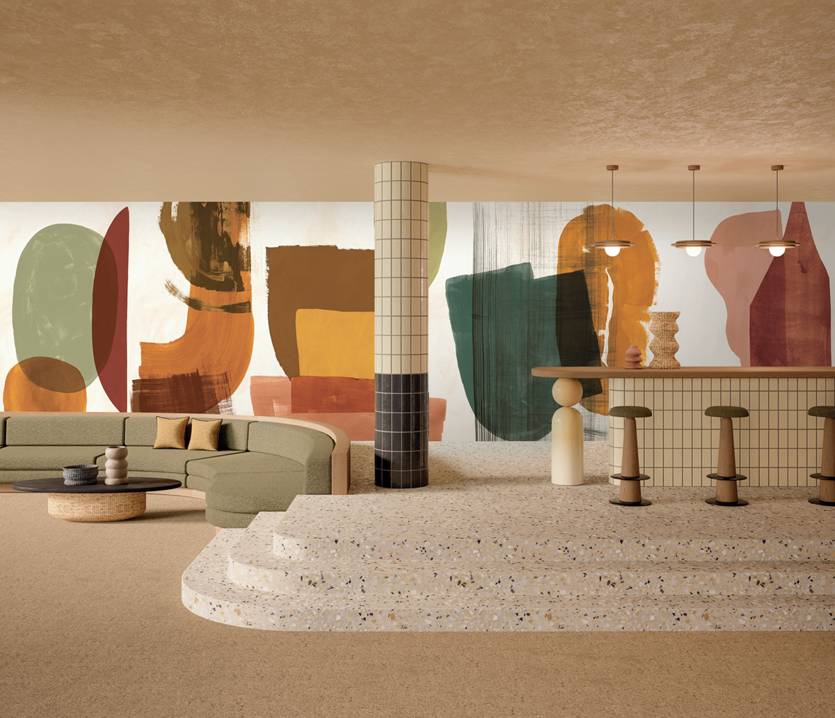 Papier peint panoramique Forme Ethnique Papunya multicolore - Panoramas 4 de Casamance | Réf. CAS-76781732