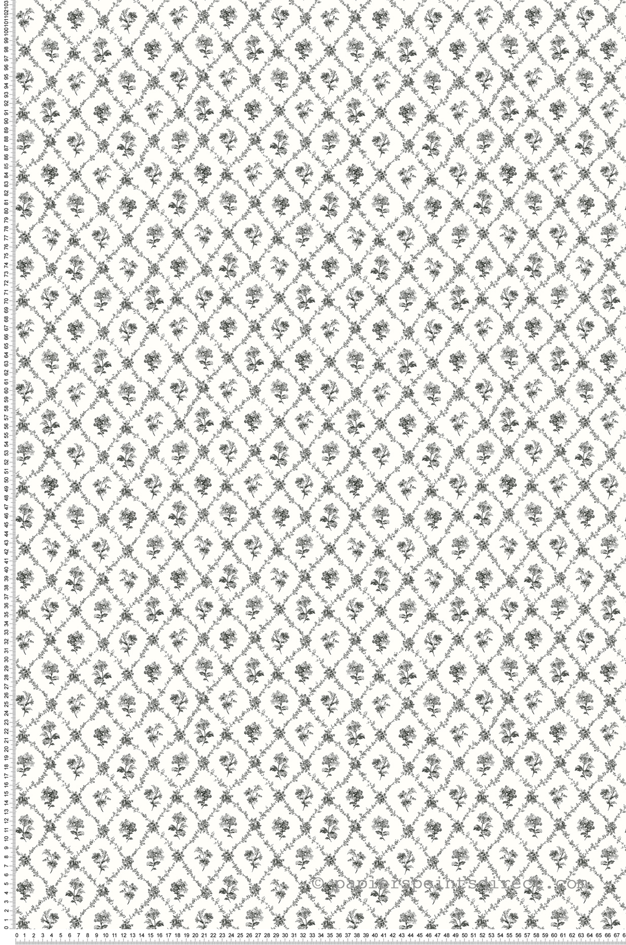 Papier peint Mini Médaillon Fleuri noir blanc - Alice et Rose de Lutèce | Réf. LTC-VI80400