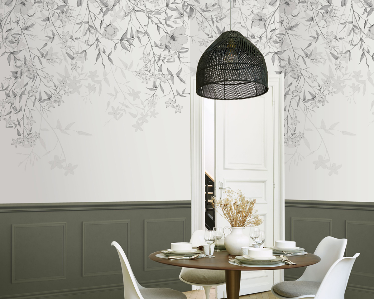 Papier peint panoramique Fleuri Flore Enchantée S gris 300X250 - Wonderwalls 2 de Casadéco | Réf. WDWD200199407