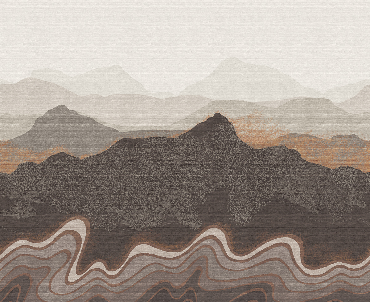 Papier peint panoramique Montagne Nebula anthracite - A, B et C H260 - Amazone de Masureel | Réf. MAS-DGZON203X-260