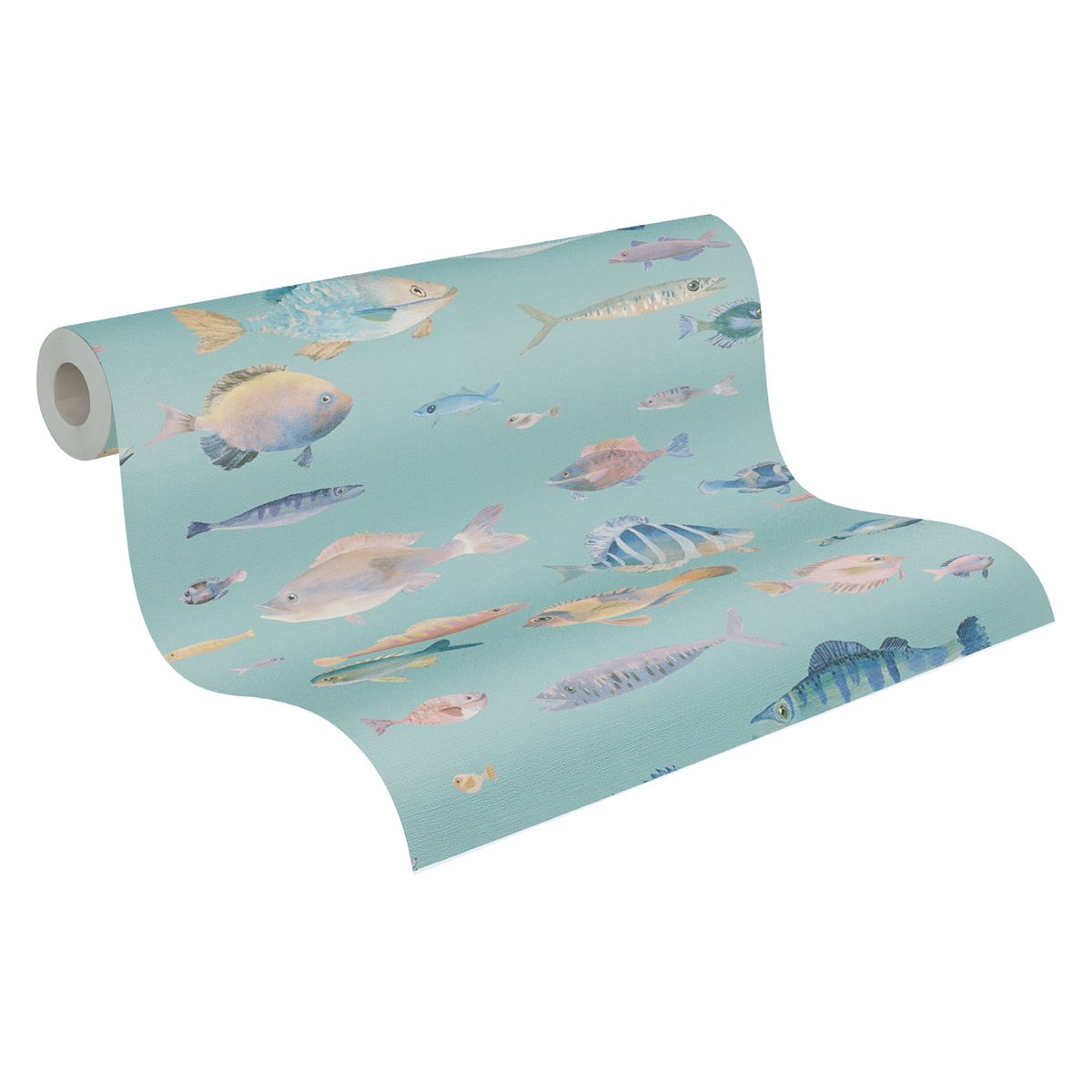 Papier peint Poisson Aquarelle turquoise - Pintwalls 2 d'A.S. Création ROLL | Réf. AS-396963