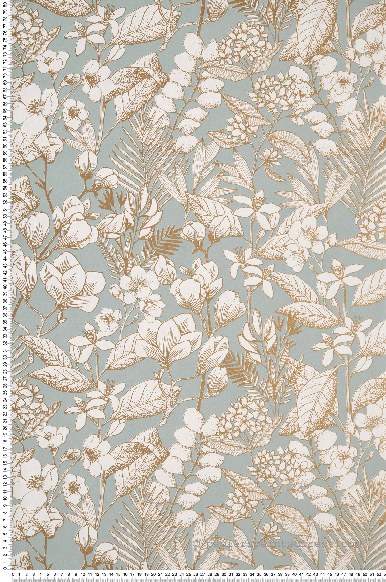 Papier peint Herbier Fleuri May vert d'eau - Flower Power de Casélio | Réf. FLP101857024