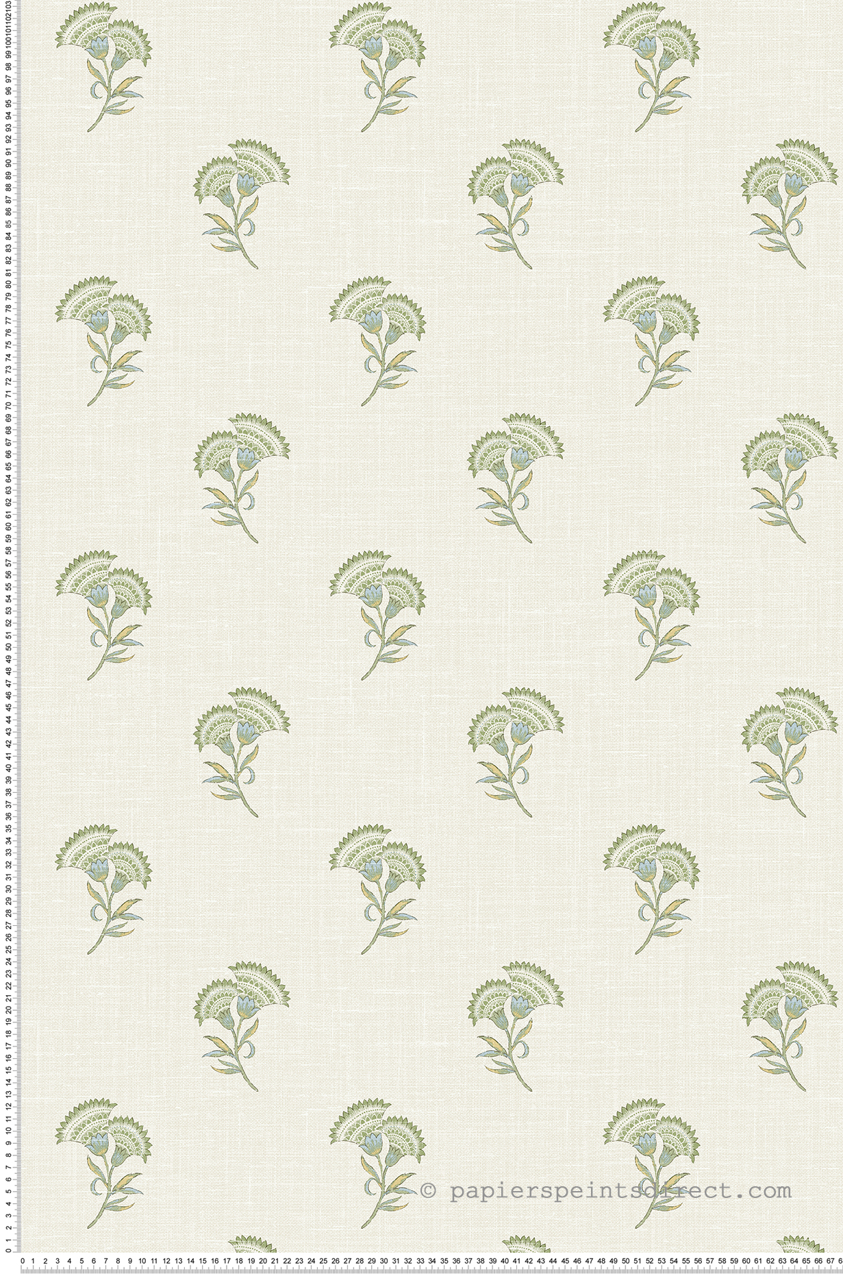 Papier peint Lotus Fleur Oeillet vert jaune - French Country d'Initiales | Réf. INI-FC60804