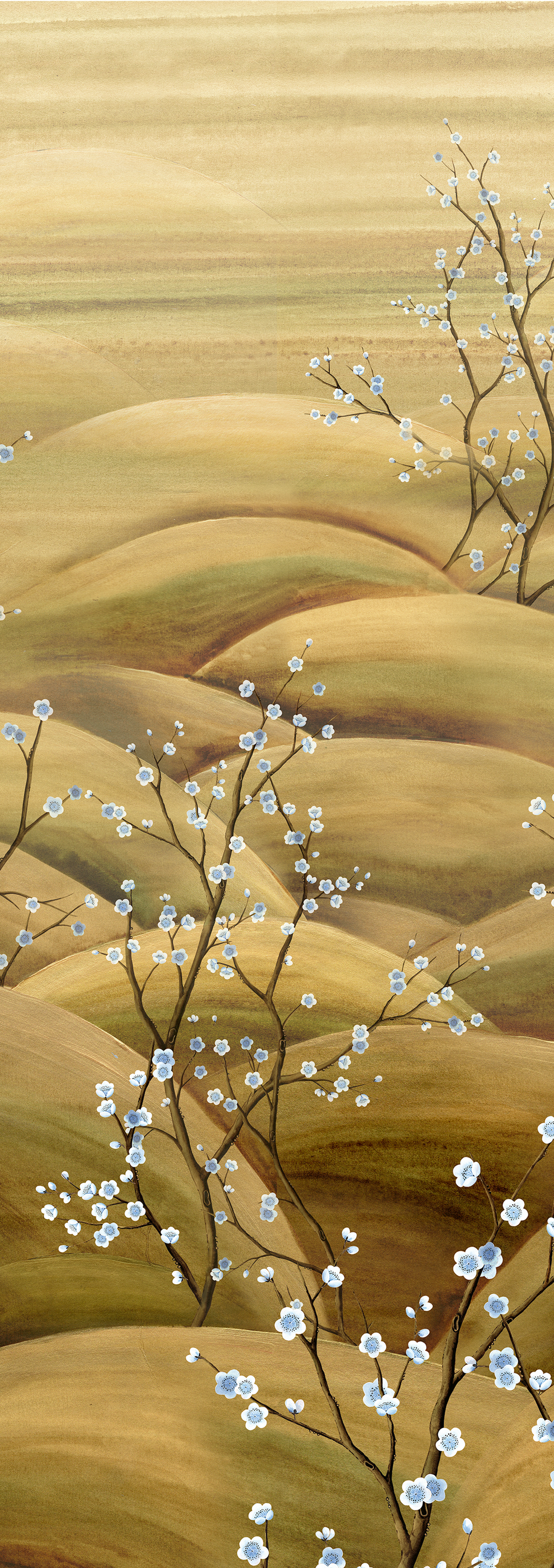 Papier peint panoramique Paysage Floral Japonais Sakura ocre - B H300 - Traces de Masureel | Réf. MAS-DGTRA5022-300