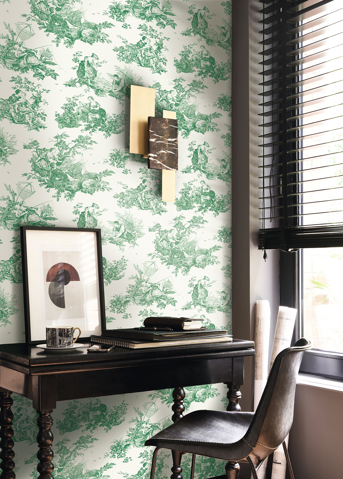 Papier peint Baroque Scene D'Été vert canopée - Les Belles Toiles De Jouy de Casadéco AMBV | Réf. LBTJ87917710