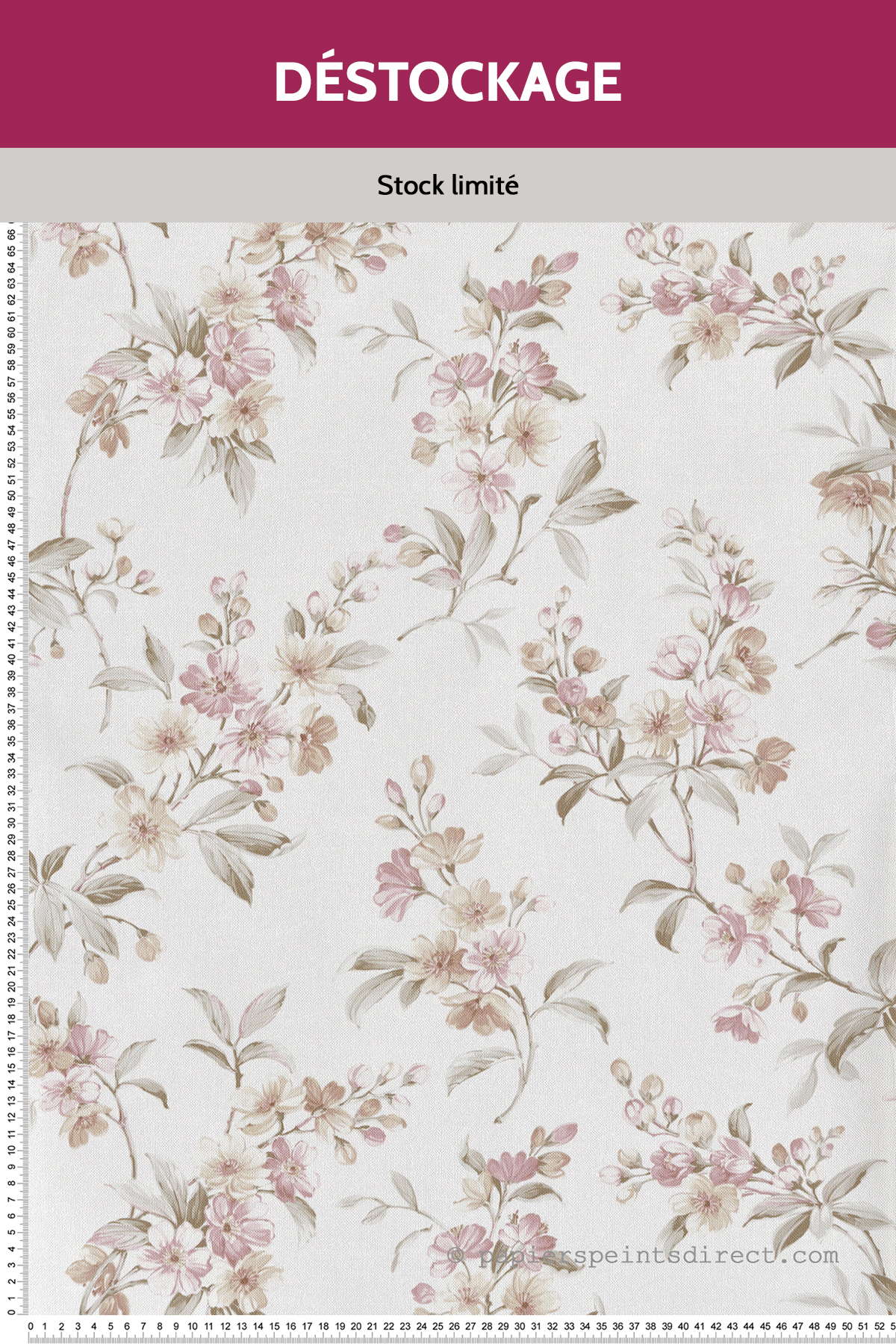 Papier peint Destockage - Fleurs de Cerisier Classique beige rose - Garden Party de Montecolino