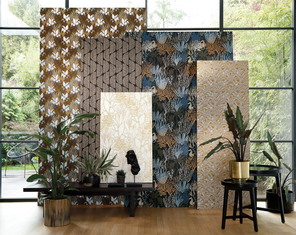 Papier peint Feuillage Altaica doré blanc - Orphée de Casamance AMB | Réf. CAS-74710610