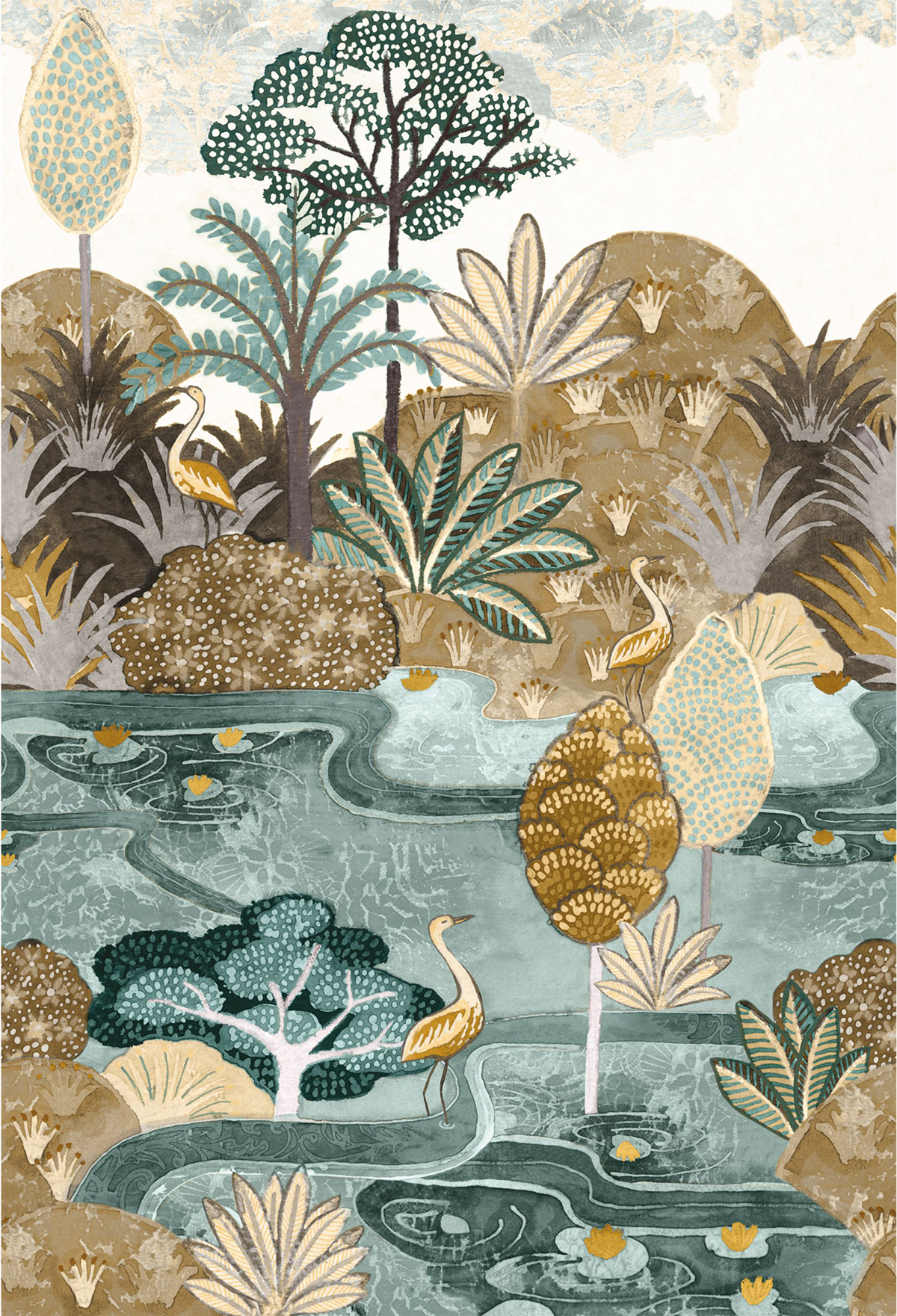 Papier peint Panoramique Lagune Aruba celadon mordoré - Panoramas 2 de Casamance | Réf. CAS-75610916